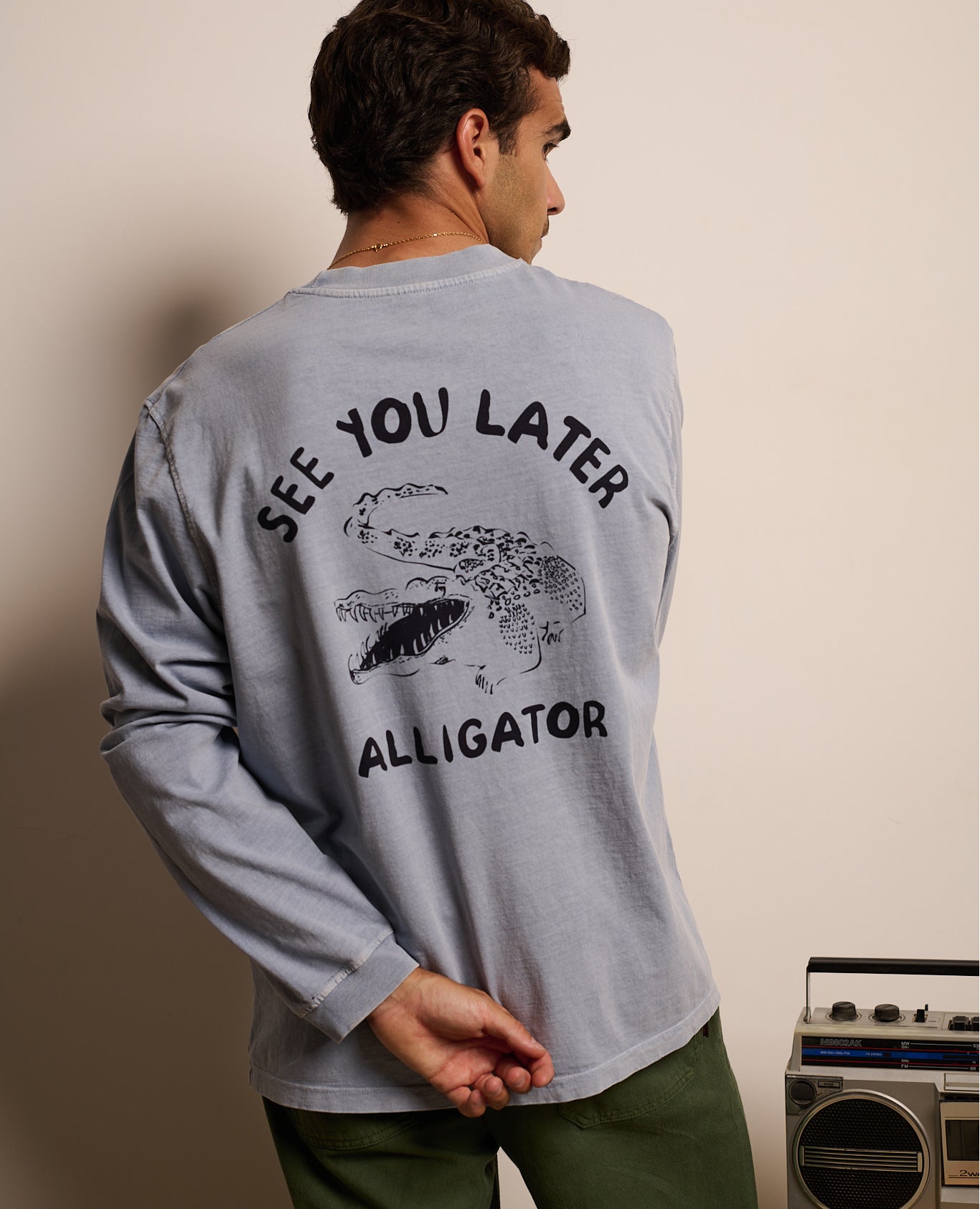 Camiseta manga larga pierce aligator de hombre dusty blue - Tintoremus Sttudio - Azul Azul-2