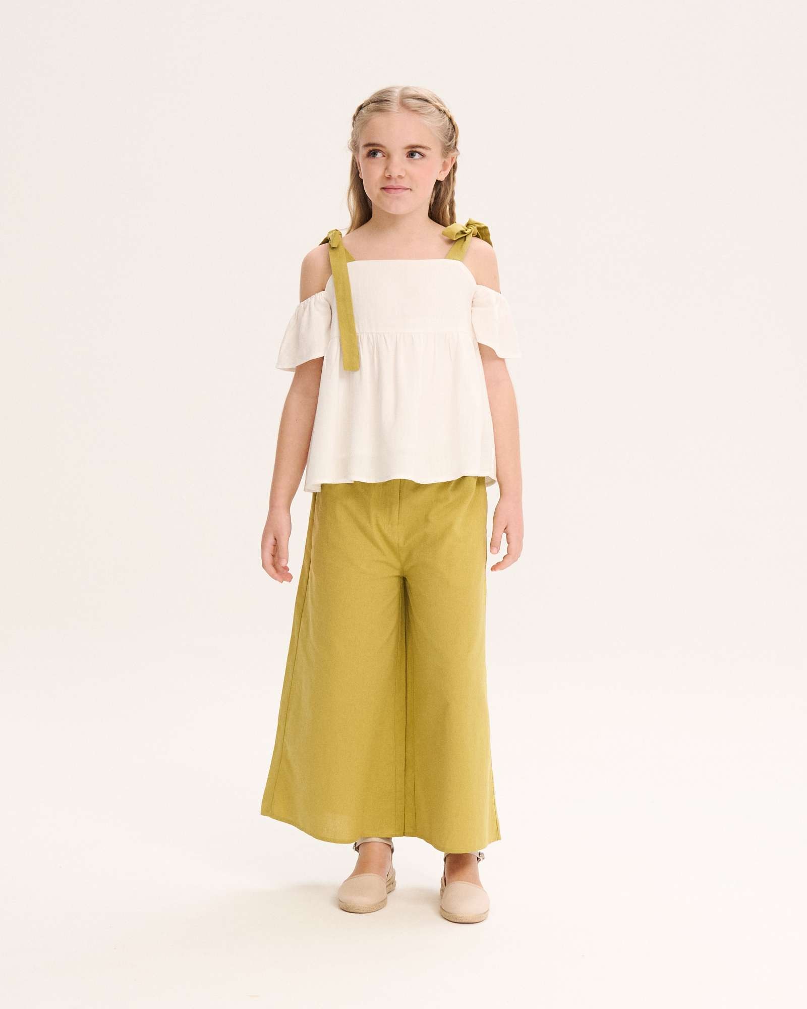 Blusa de niña con tirantes ajustables - Dadati - Blanco / Verde Blanco / Verde-1