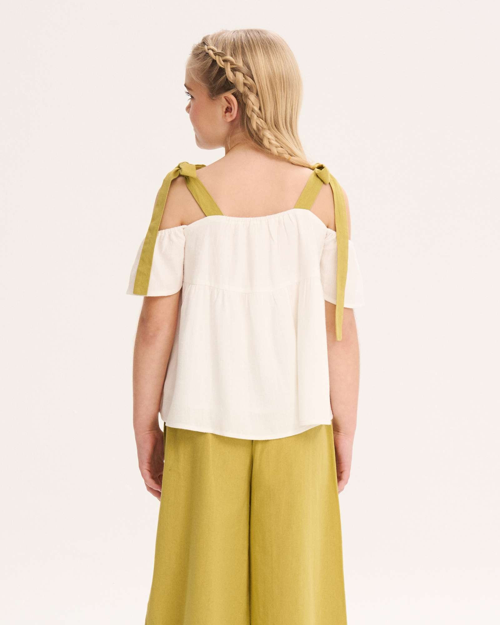 Blusa de niña con tirantes ajustables - Dadati - Blanco / Verde Blanco / Verde-2