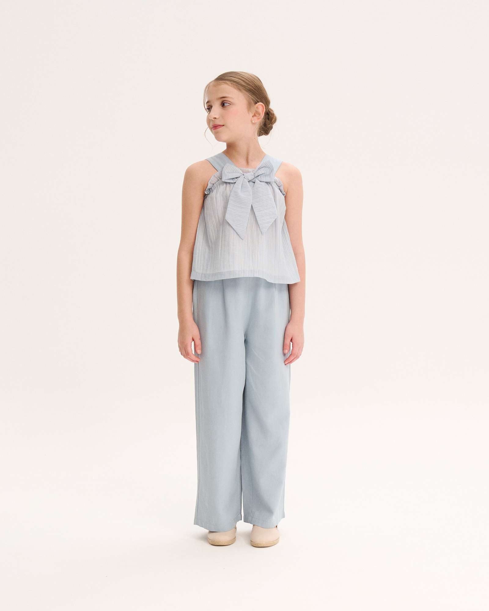 Blusa de niña de tirantes con maxi lazo - Dadati - Azul claro Azul claro-1