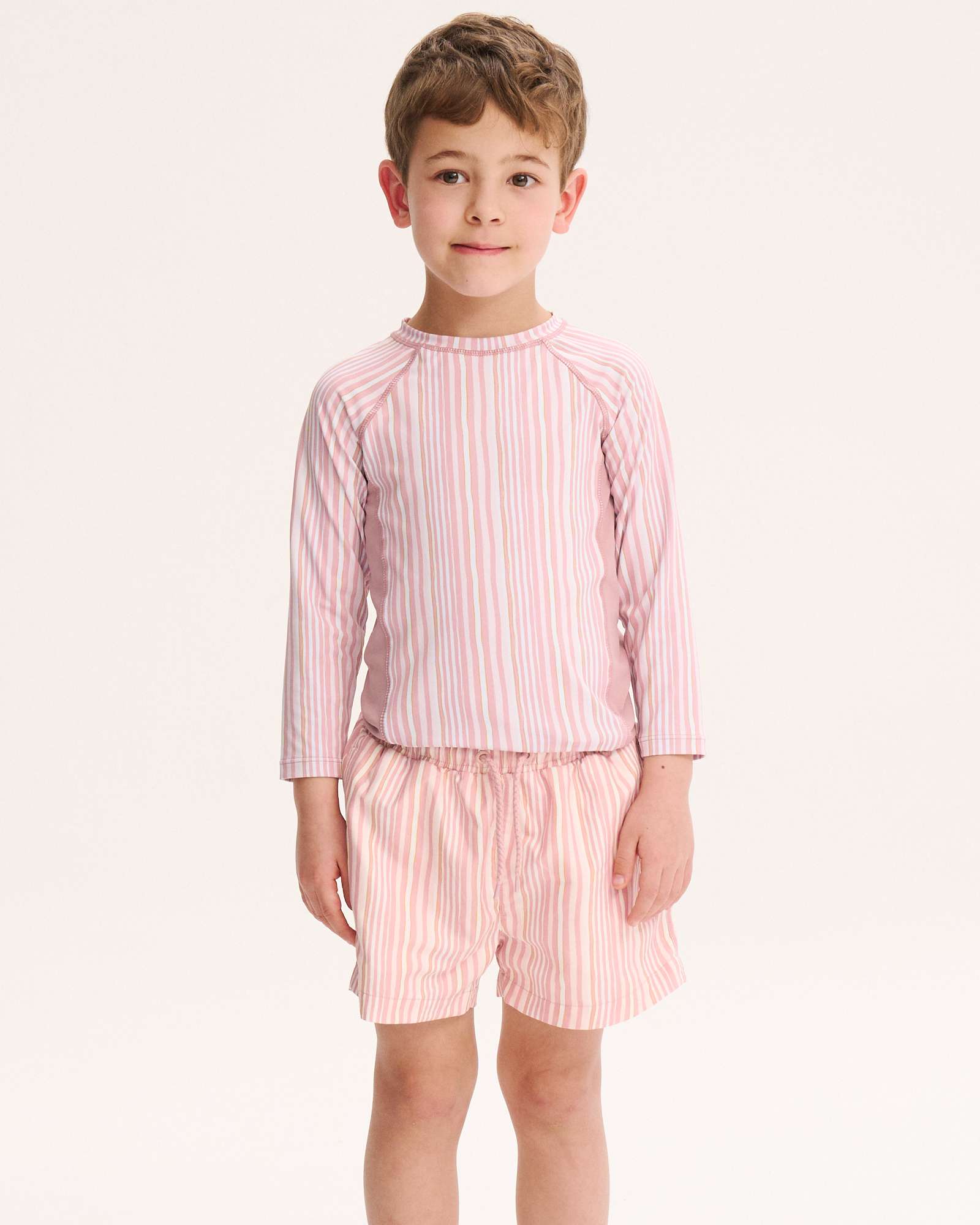 Imagen 0 de Camiseta de niño de lycra de rayas con protección solar 50 pf Rosa claro