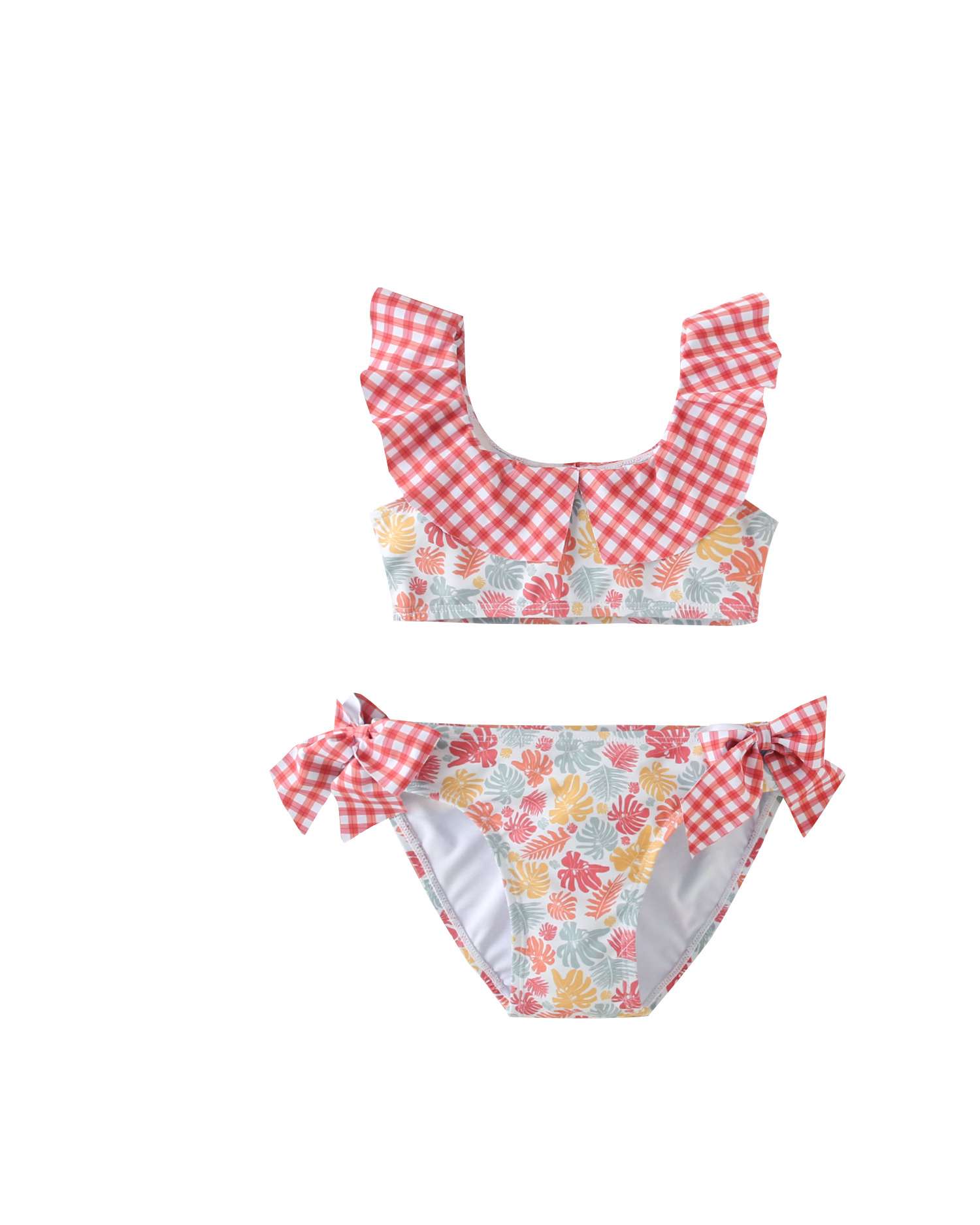 Imagen 0 de Bikini de niña de flores con volante de cuadros Naranja fuerte