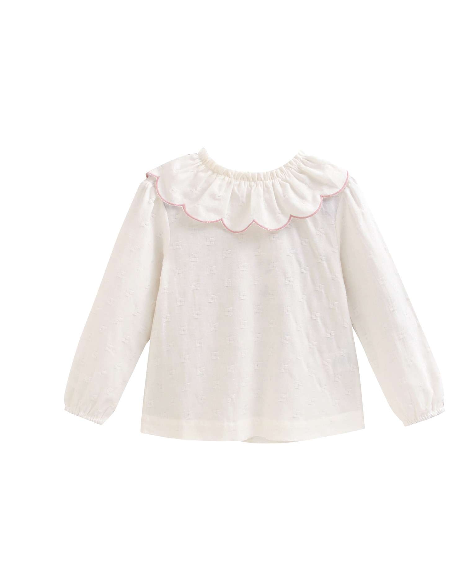 Imagen 0 de Blusa de niña con cuello con volante bordado Blanco
