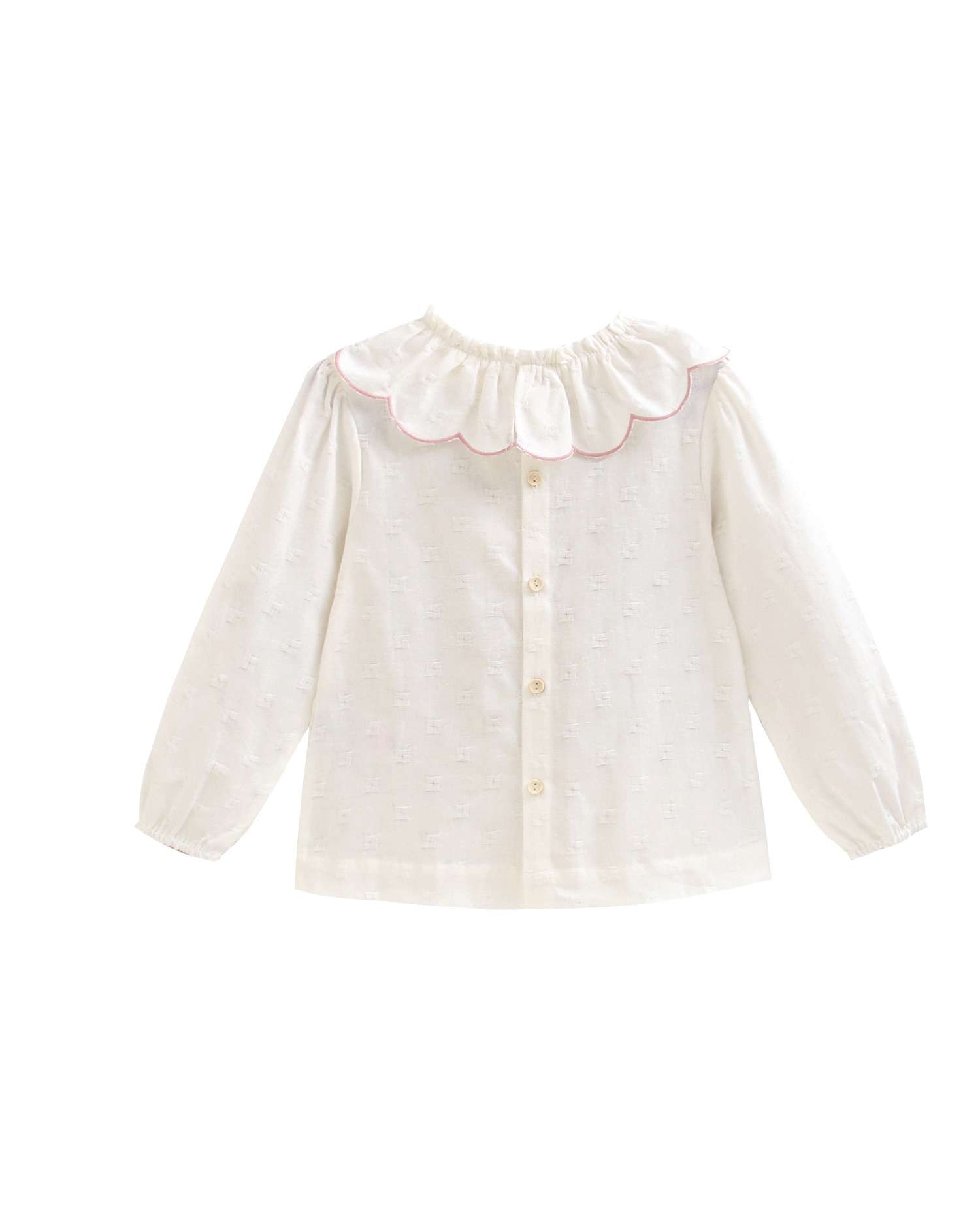 Blusa de niña con cuello con volante bordado - Dadati - Blanco Blanco-2