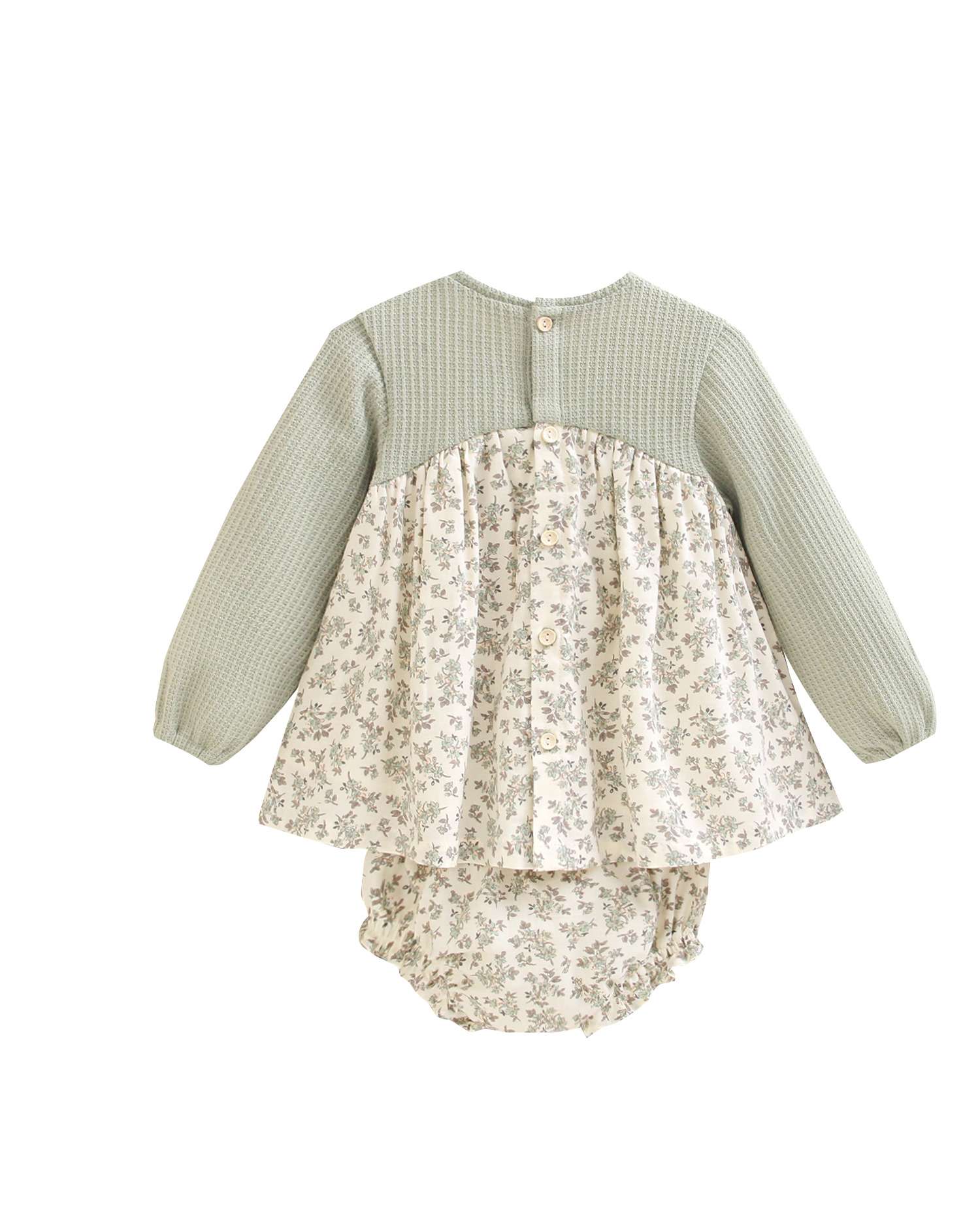 Imagen 2 de Vestido de bebé niña de punto con braguita y falda de flores - Dadati - Verde Verde