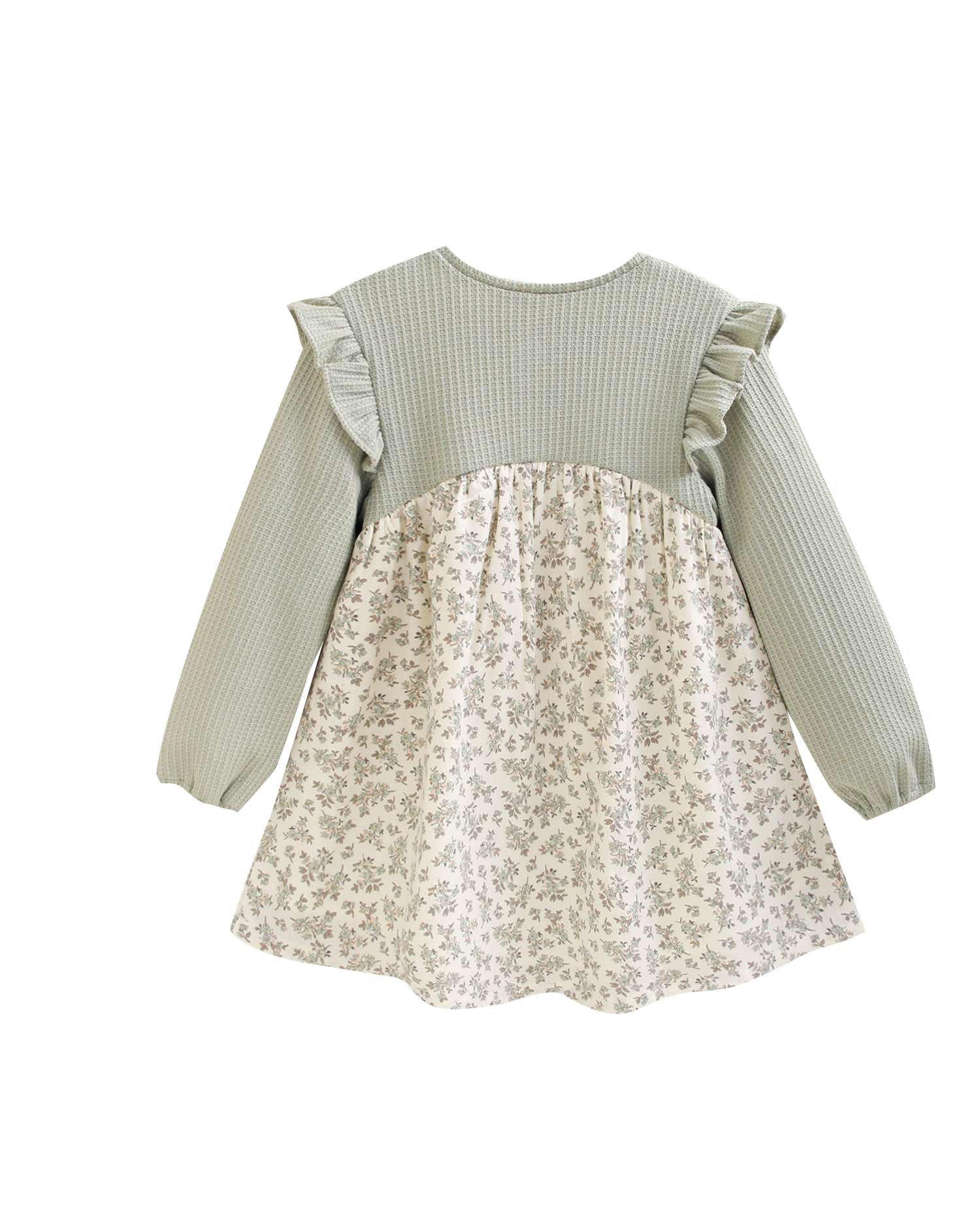 Vestido de niña de punto con volantes y falda de flores - Dadati - Verde Verde-4