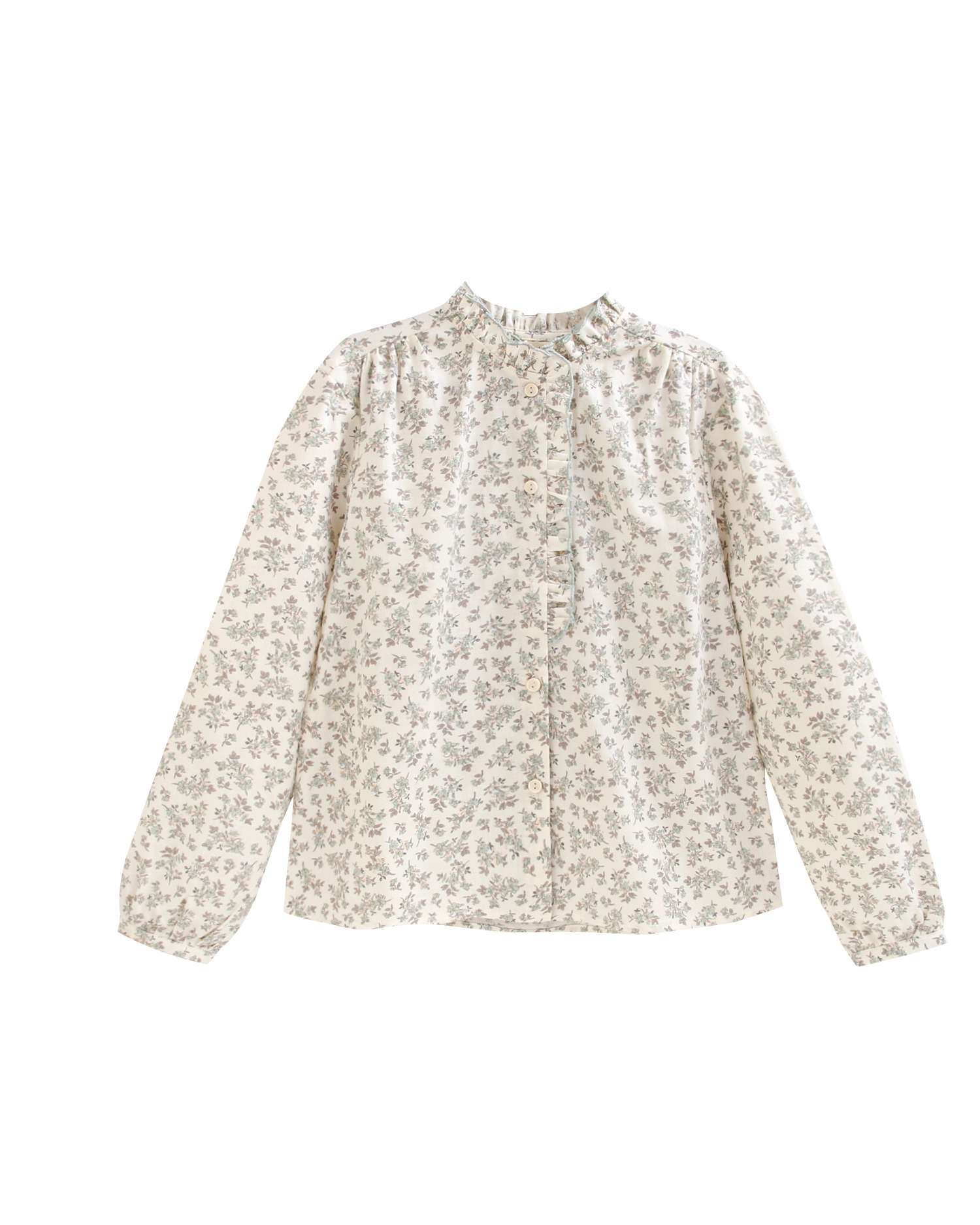 Blusa de niña estampada de flores y cuello fruncido - Dadati - Blanco Blanco-1