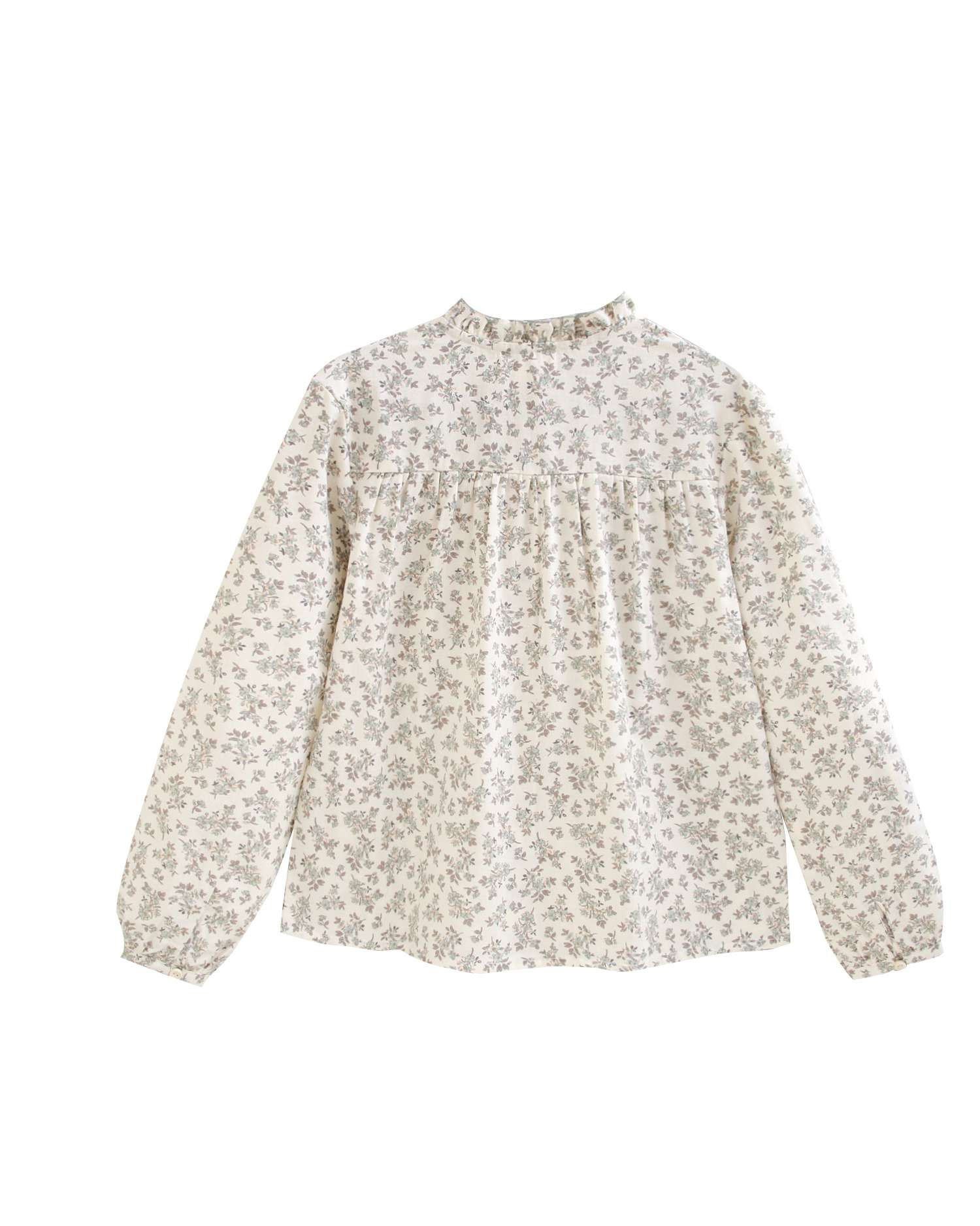 Blusa de niña estampada de flores y cuello fruncido - Dadati - Blanco Blanco-2