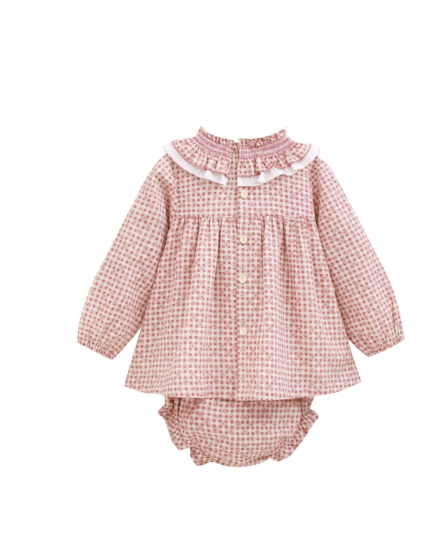 Vestido de bebé niña de cuadros con braguita de cuadros y lazo - Dadati - Rosa Rosa-2