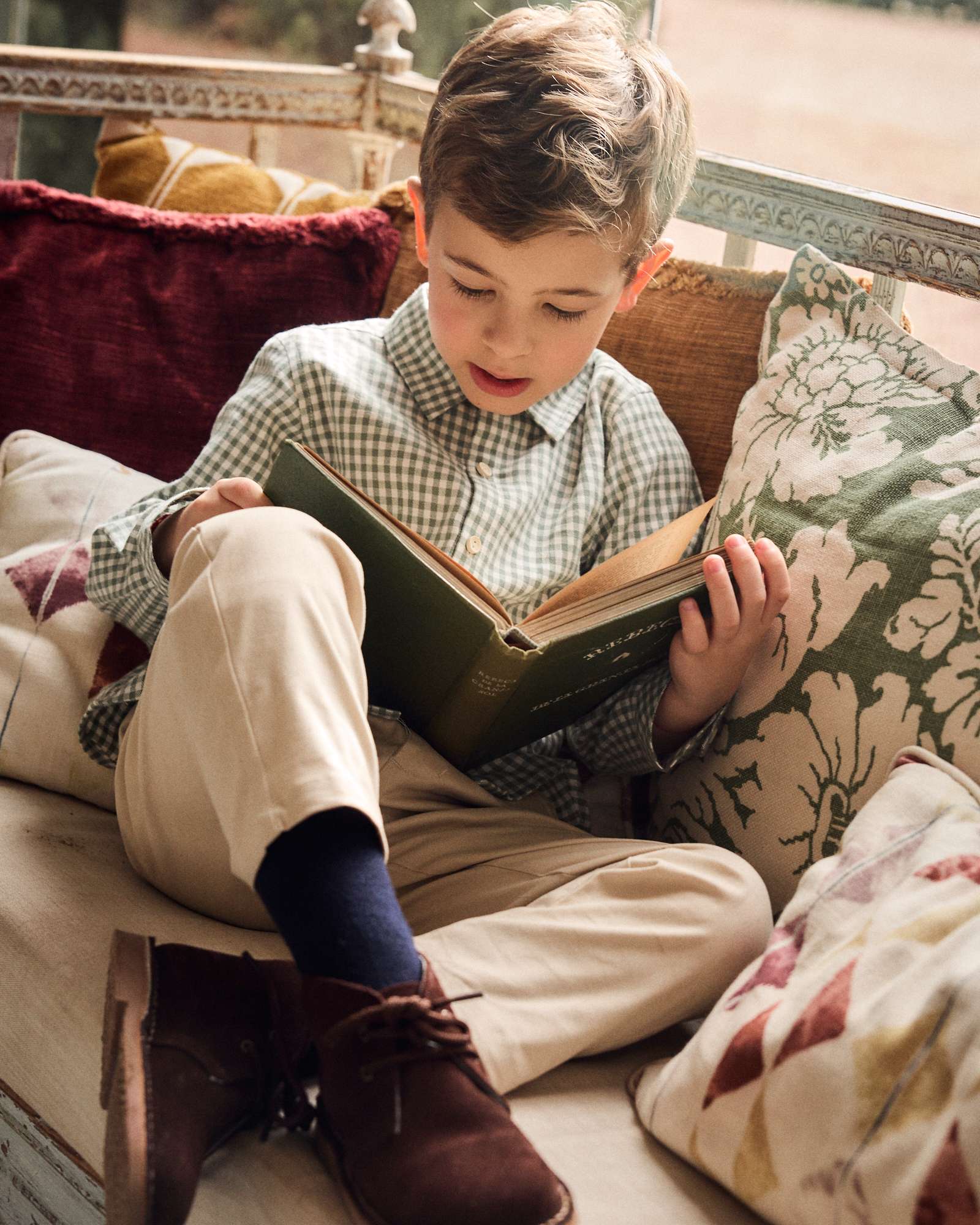 Imagen 0 de Camisa de niño de cuadros vichy y cuello pico Verde