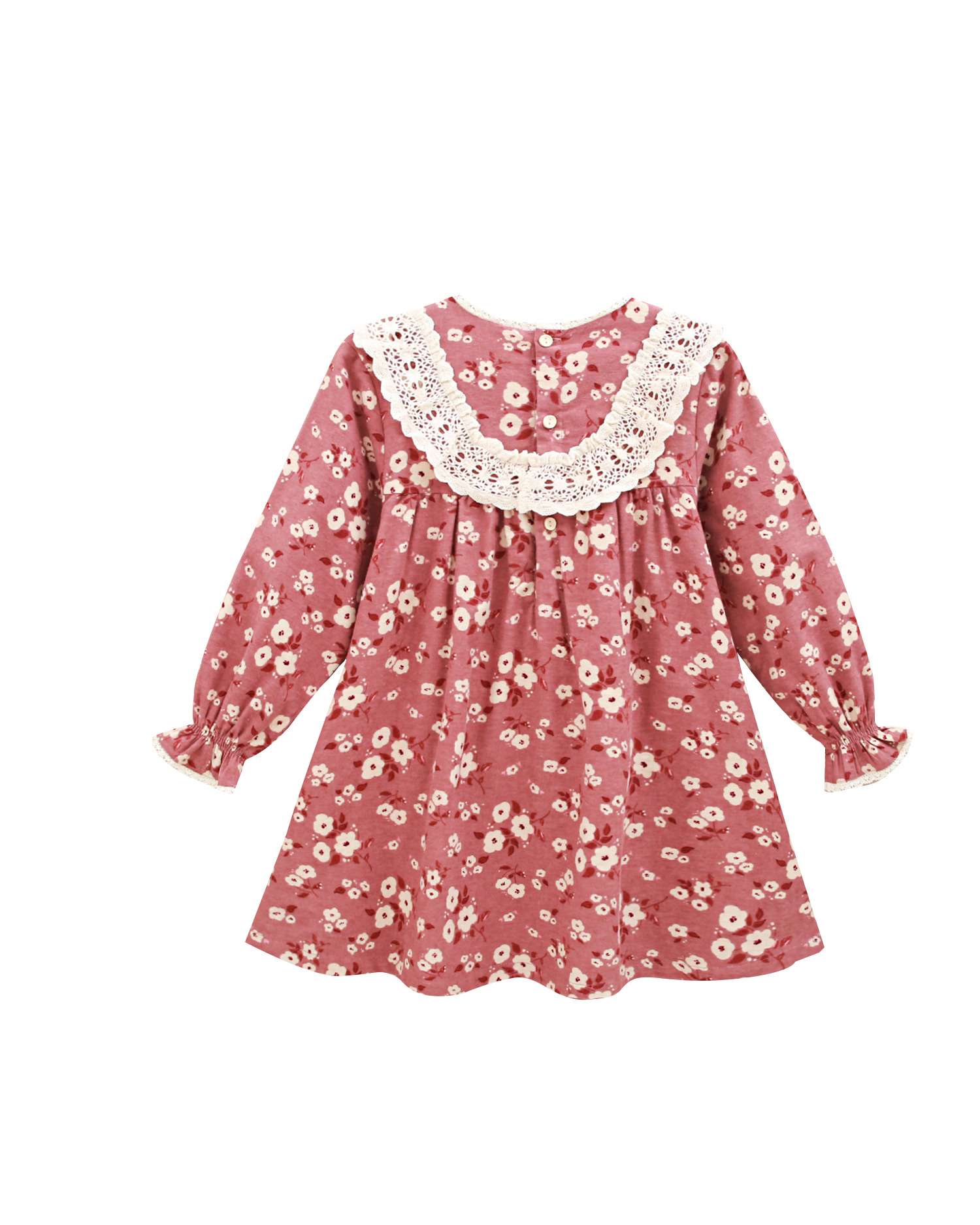 Vestido de niña con estampado floral y detalle volante de encaje - Dadati - Rojo Rojo-2