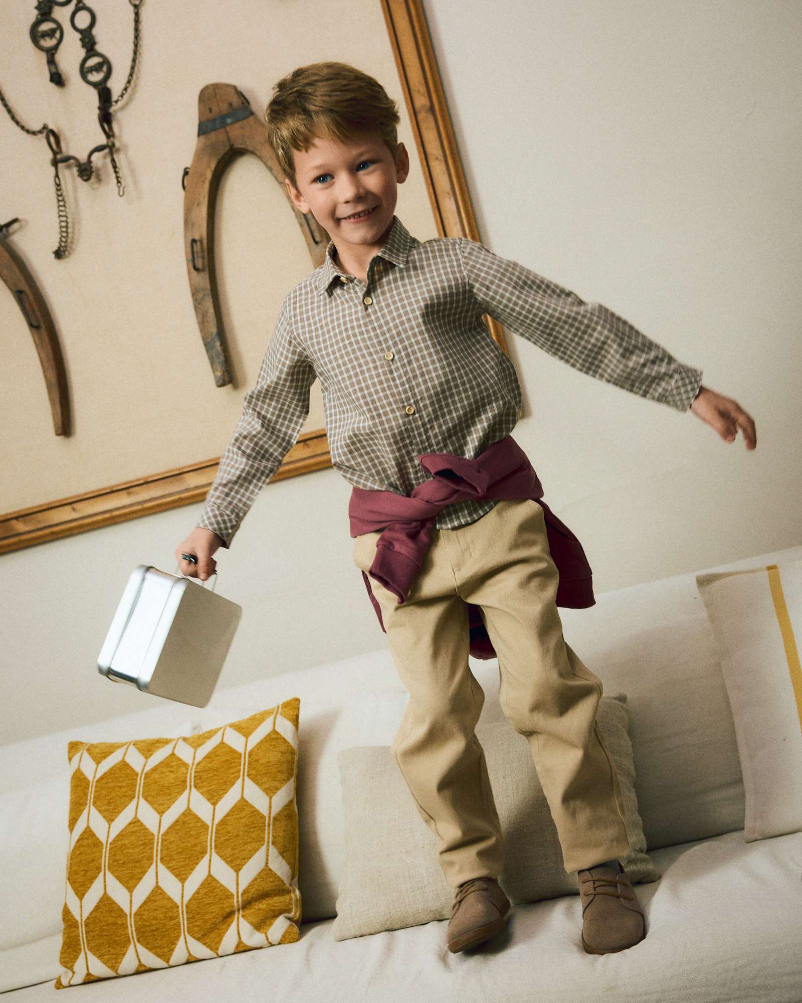 Camisa de niño de cuadros y cuello pico - Dadati - Marrón Marrón-3
