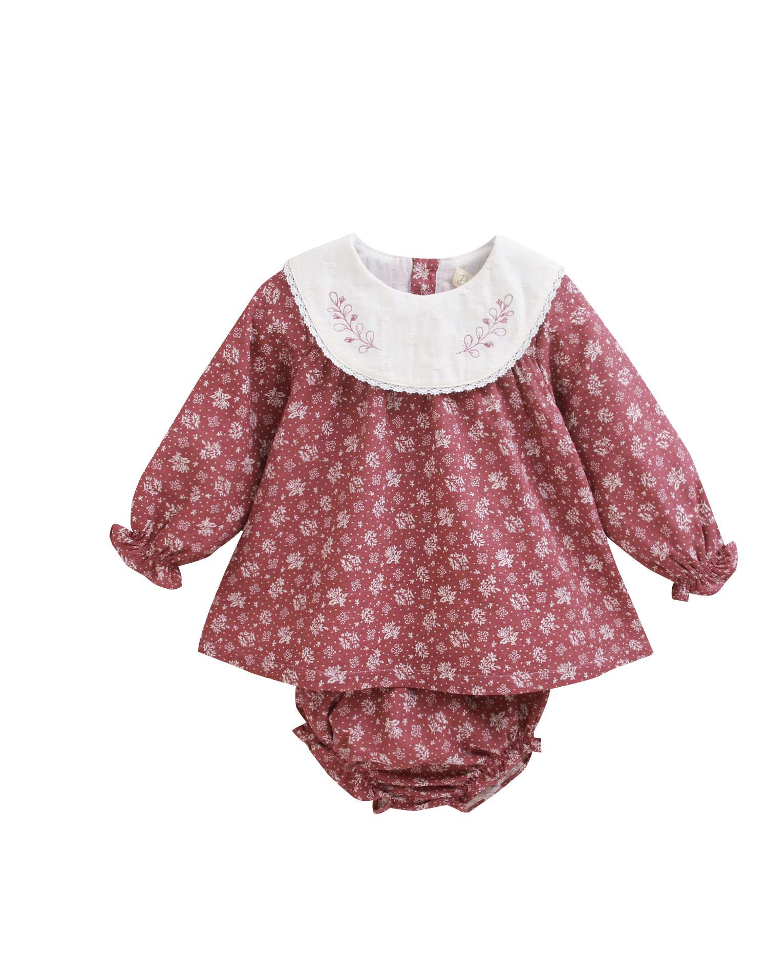 Imagen 0 de Vestido de bebé estampado con braguita y cuello con bordados Rojo