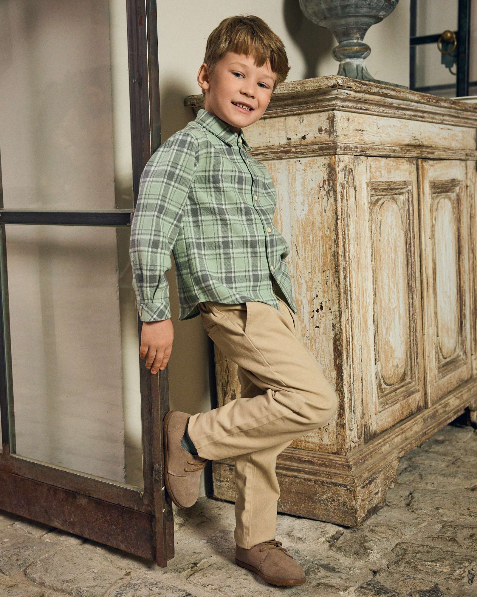 Camisa de niño de cuadros y cuello pico - Dadati - Verde Verde-2