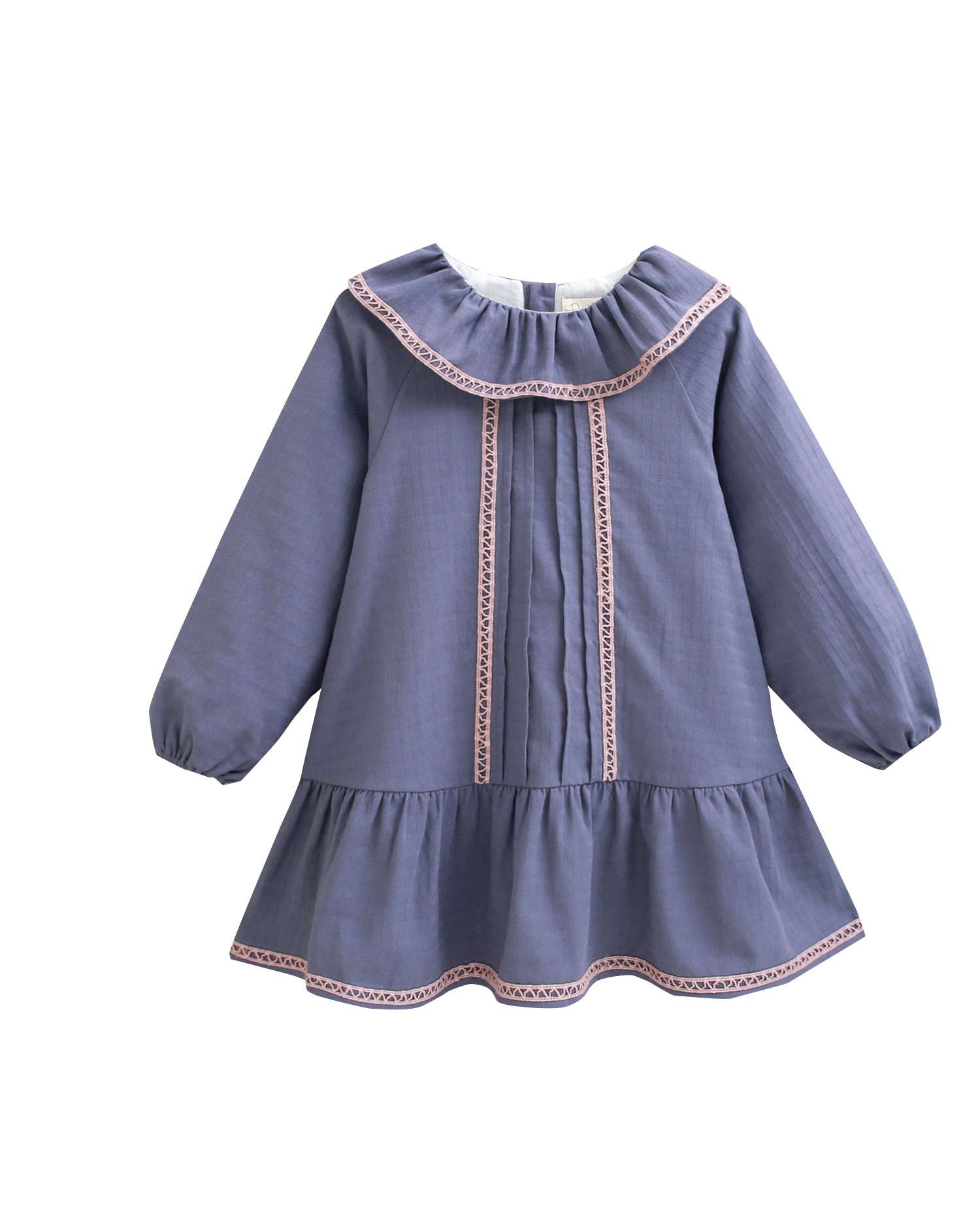 Imagen 0 de Vestido de niña con jaretas y detalles bordados Azul
