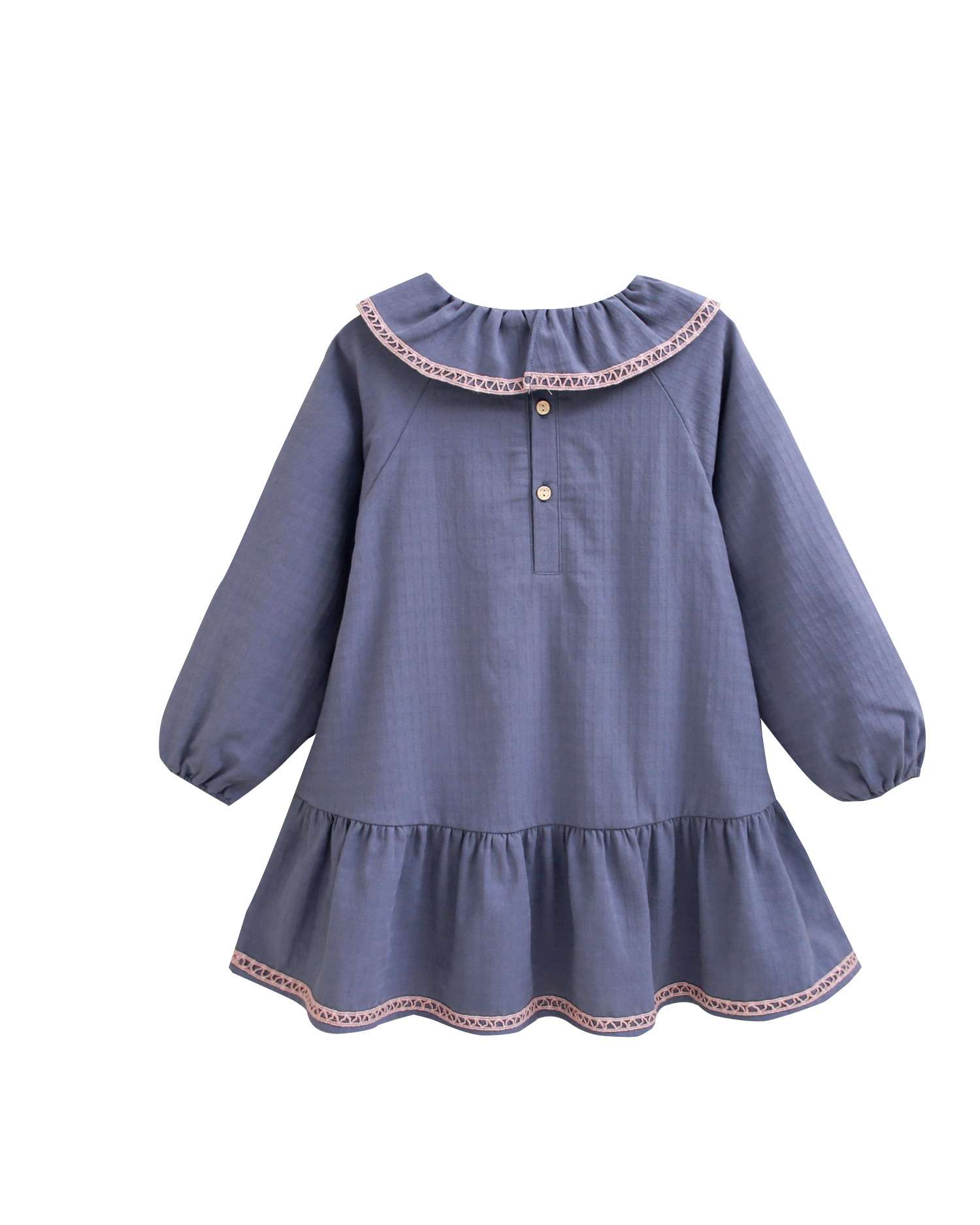 Vestido de niña con jaretas y detalles bordados - Dadati - Azul Azul-2