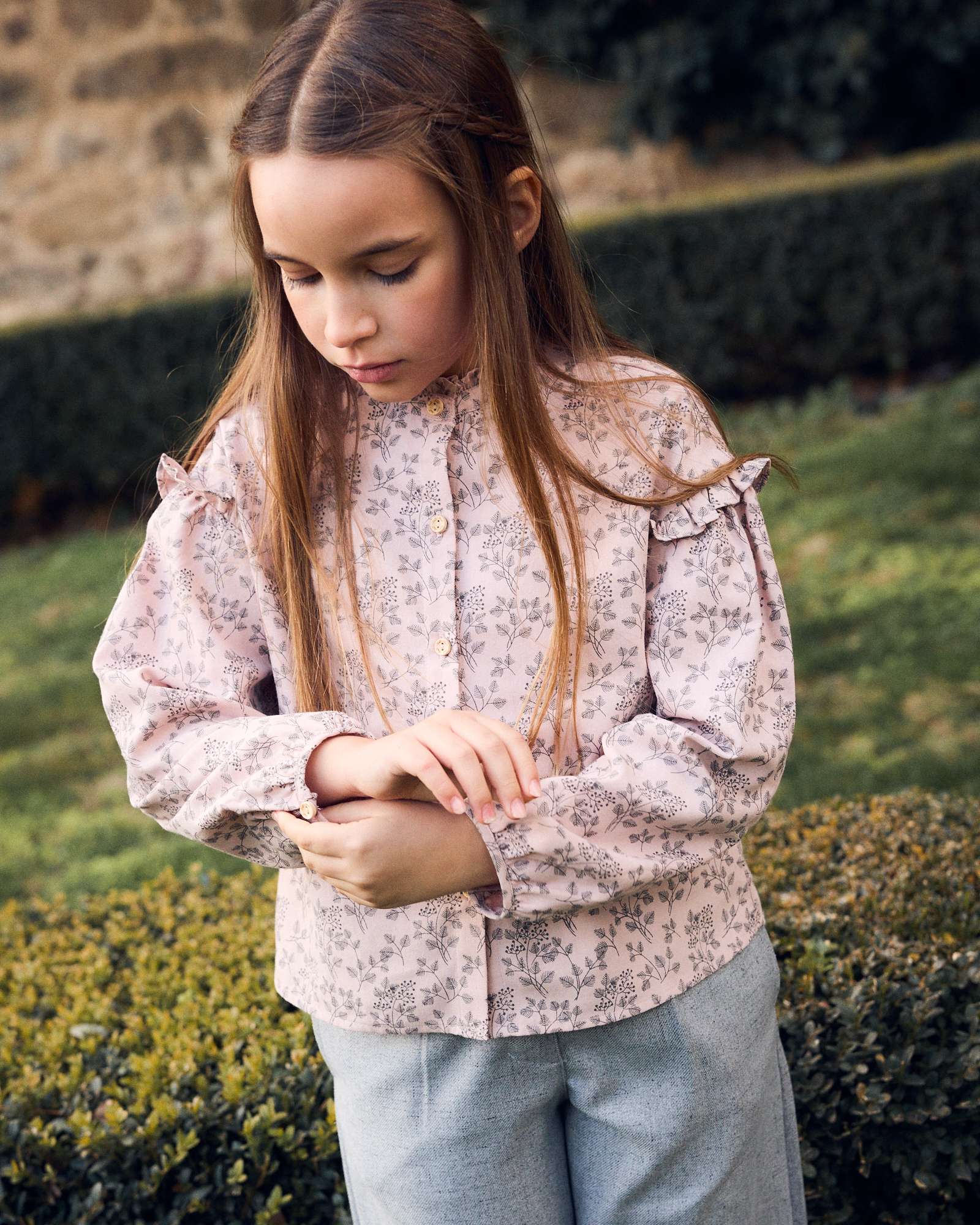 Blusa de niña con volantes y estampado floral - Dadati - Rosa Rosa-1
