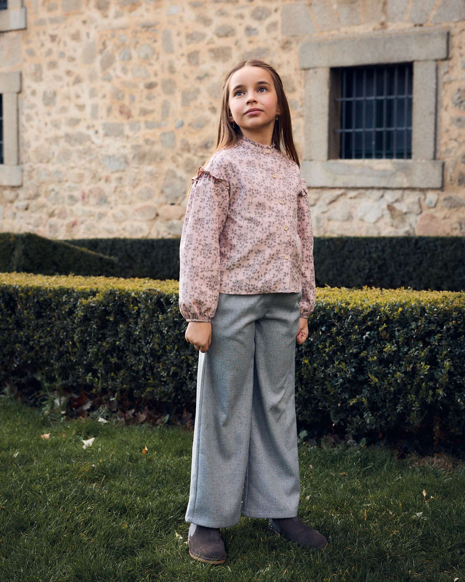 Blusa de niña con volantes y estampado floral - Dadati - Rosa Rosa-2