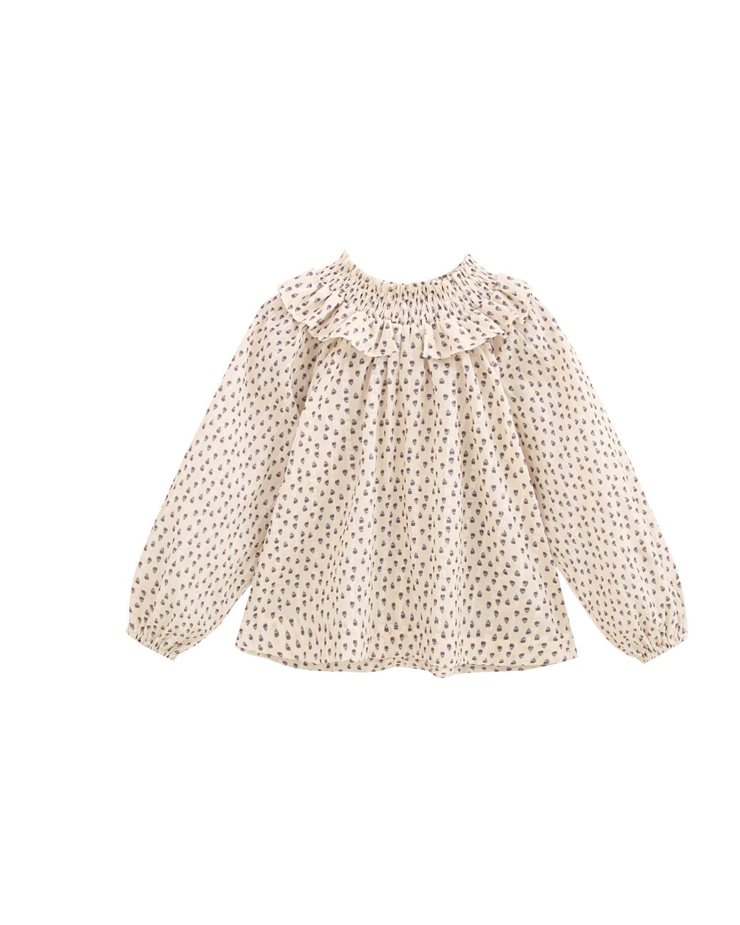Blusa de niña con estampado de flores y cuello smock - Dadati - Blanco Blanco-1