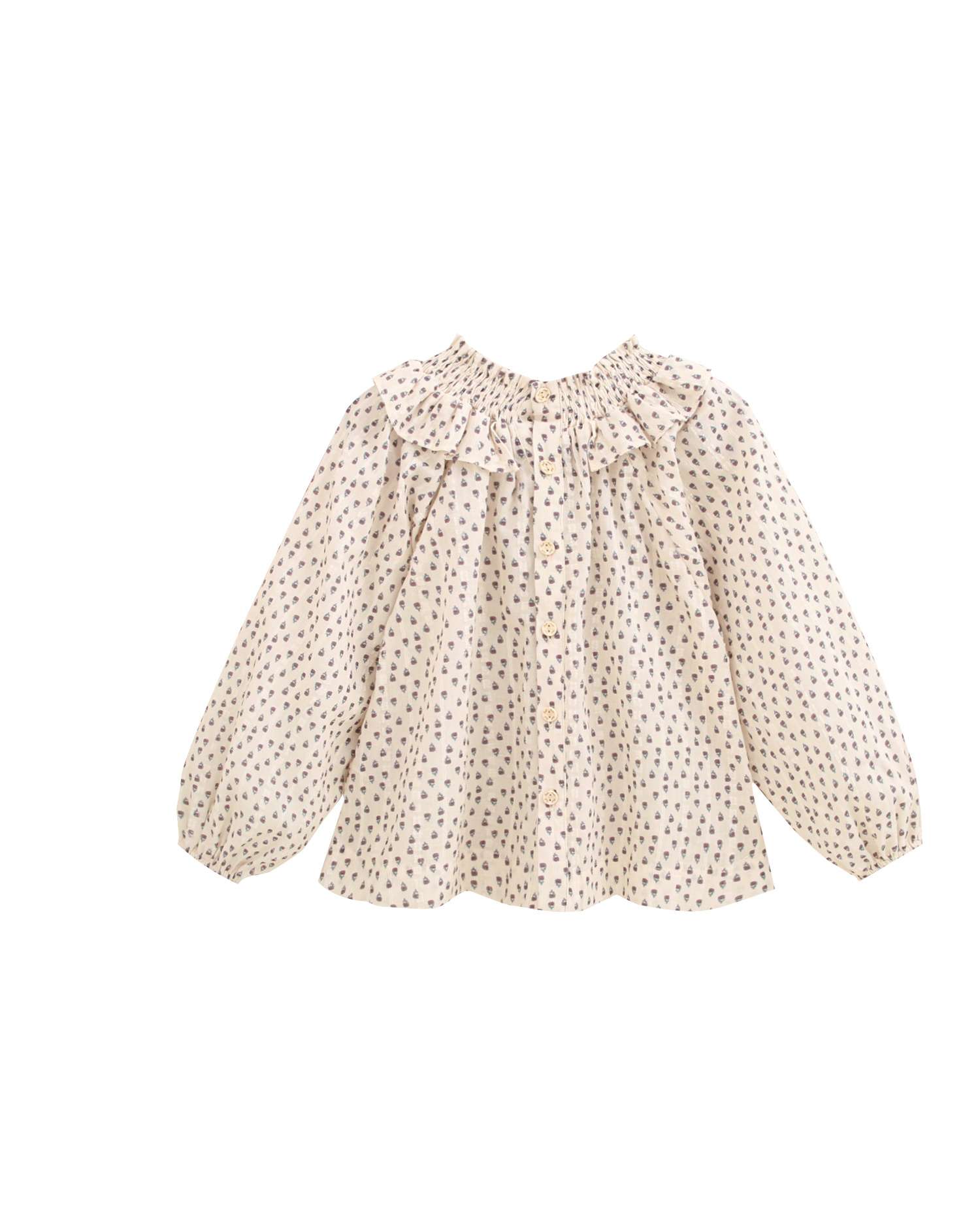 Blusa de niña con estampado de flores y cuello smock - Dadati - Blanco Blanco-2