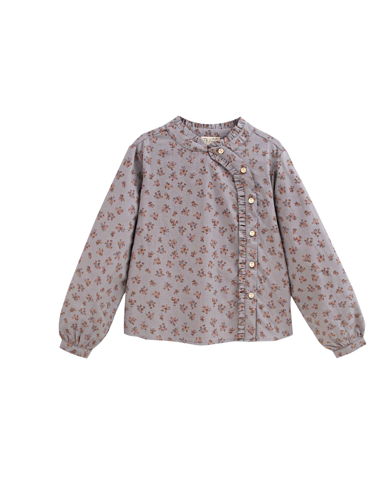 Blusa de niña gris con estampado floral y apertura lateral con volante - Dadati - Azul Azul-1