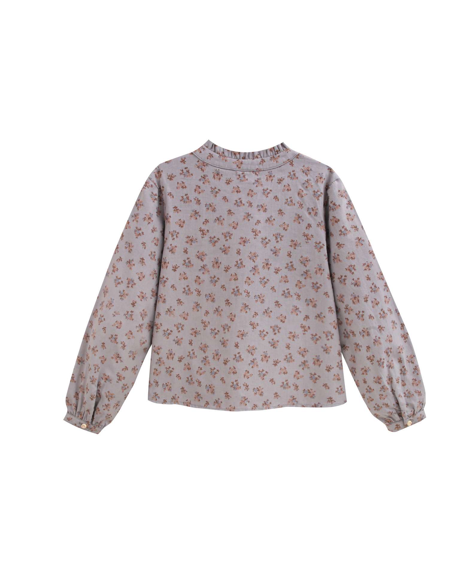 Blusa de niña gris con estampado floral y apertura lateral con volante - Dadati - Azul Azul-2