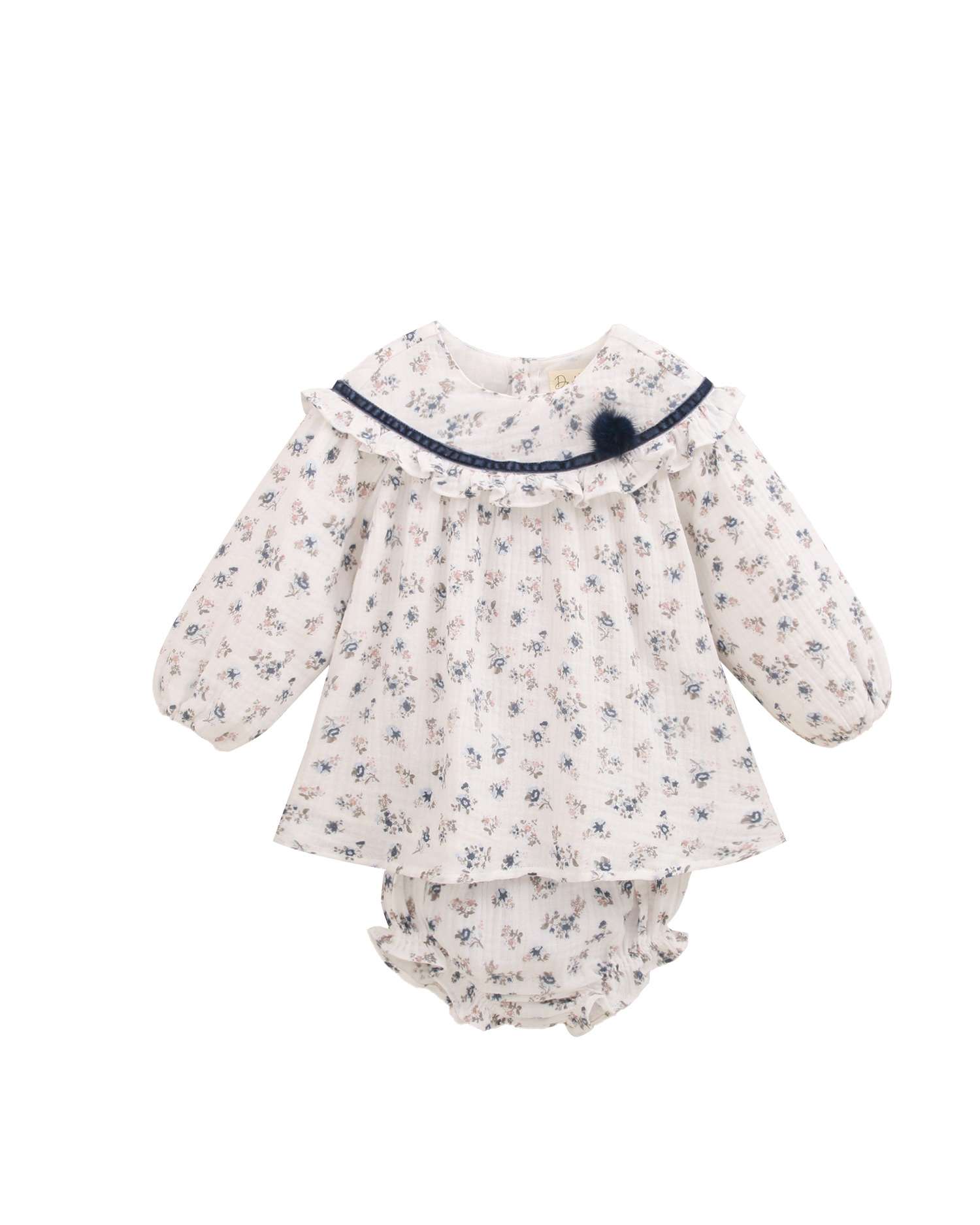 Imagen 0 de Vestido de bebé niña con estampado de flores y braguita a juego Blanco