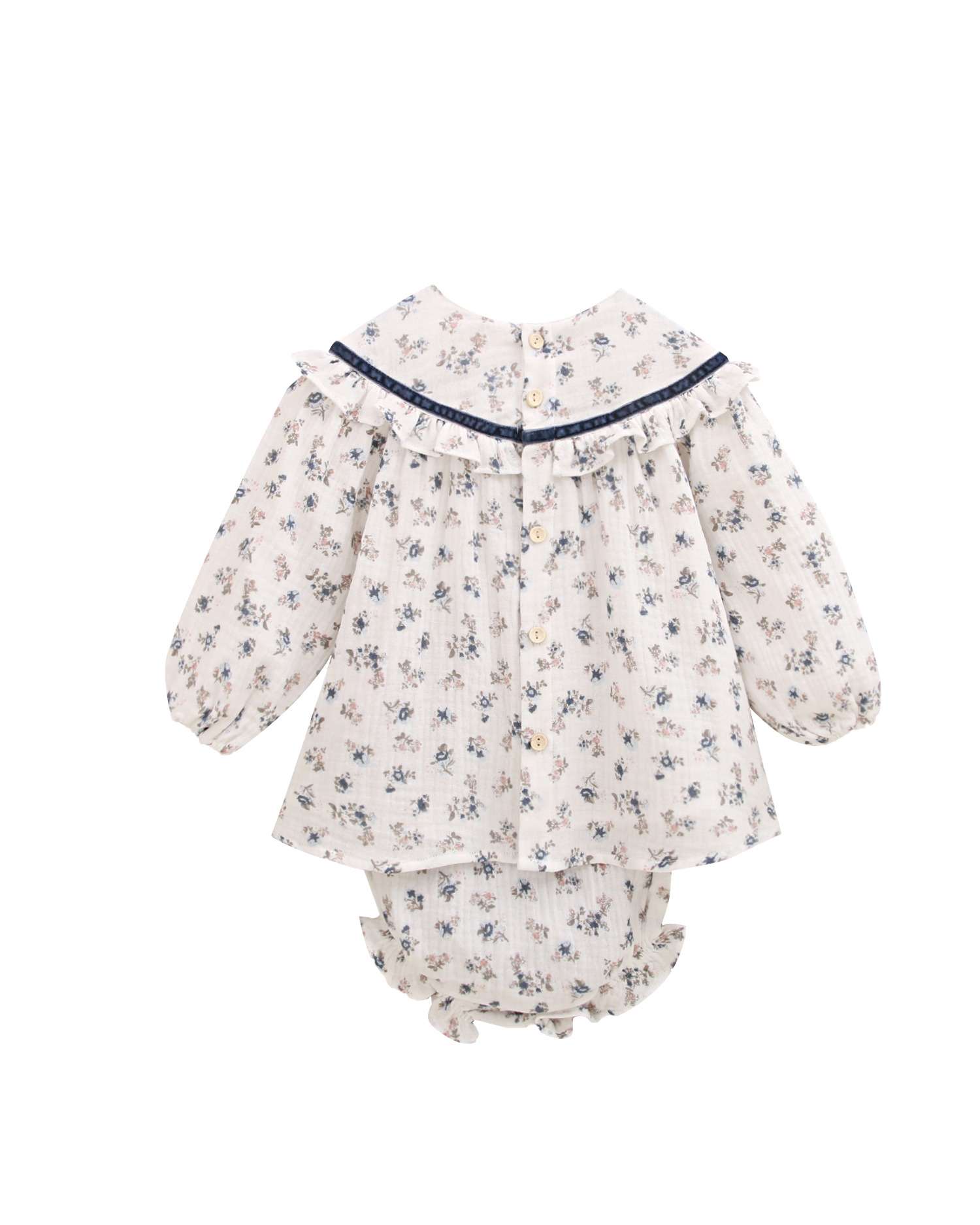 Vestido de bebé niña con estampado de flores y braguita a juego - Dadati - Blanco Blanco-2