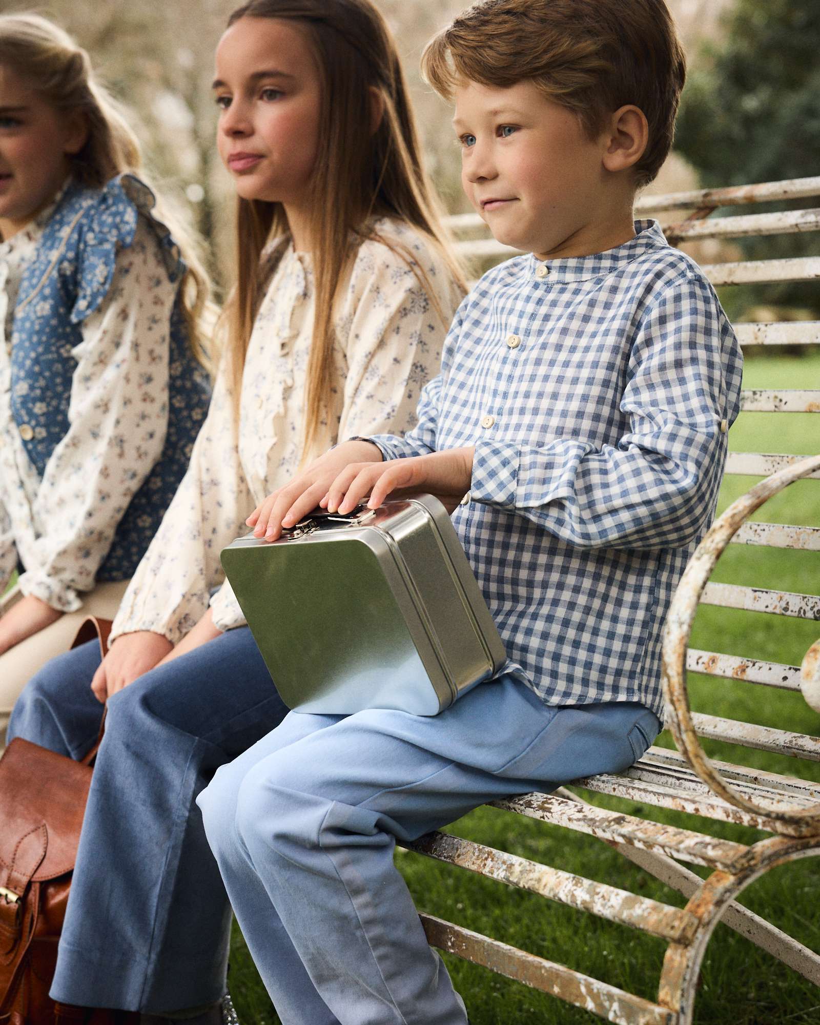 Imagen 0 de Camisa de niño de cuadros vichy y cuello mao Azul