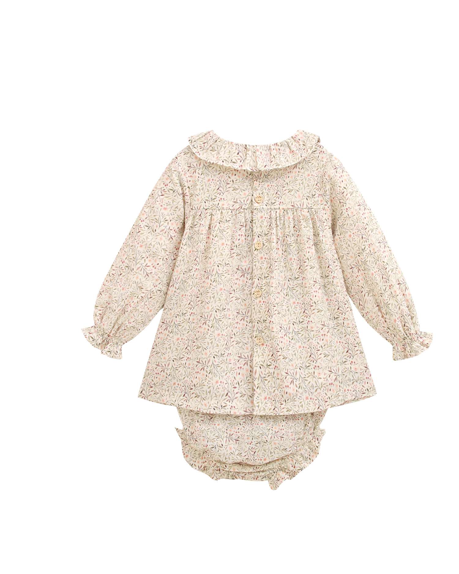 Imagen 2 de Vestido de bebé niña con smock , cuello volante y braguita - Dadati - Natural Natural