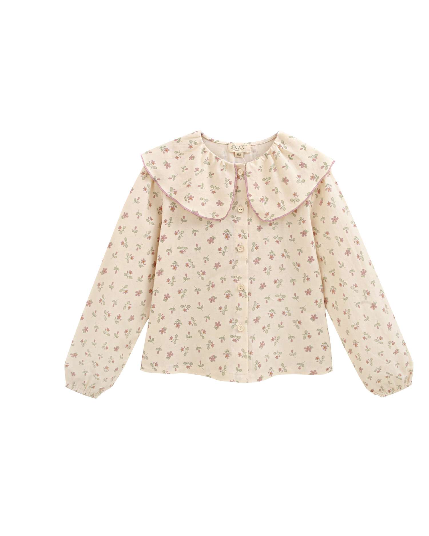 Blusa de niña de flores con cuello babero con volante - Dadati - Natural Natural-3