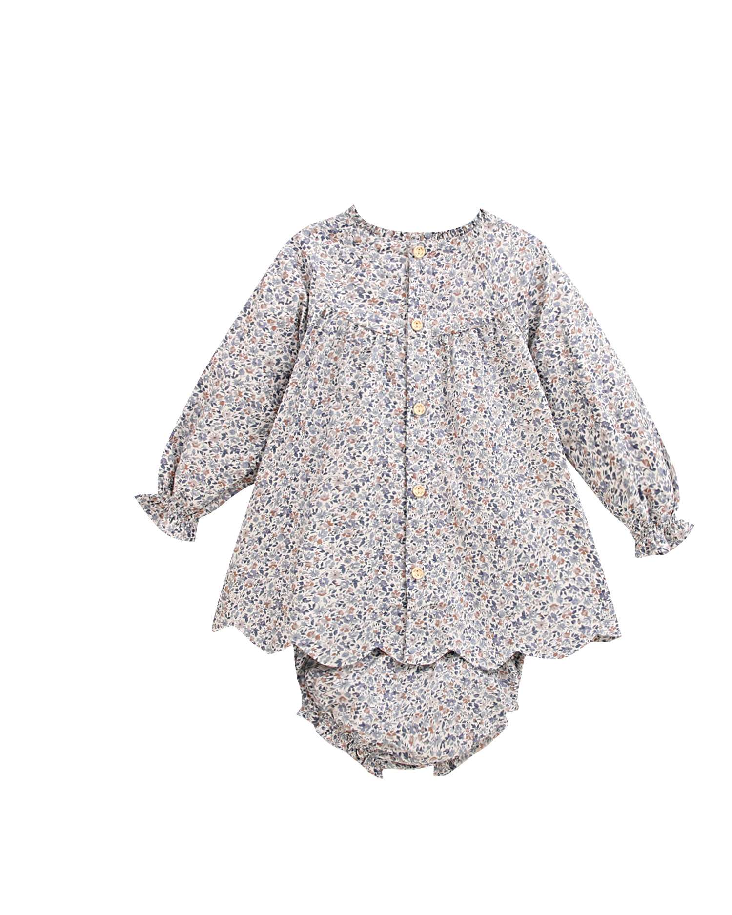 Vestido de bebé niña floral con nido de abeja y braguita a juego - Dadati - Azul Azul-2
