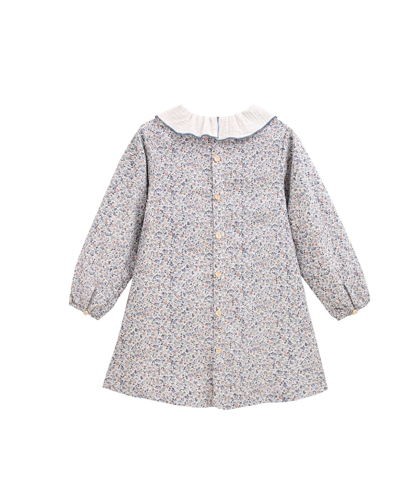 Vestido de niña floral con nido de abeja y cuello volante - Dadati - Azul Azul-2