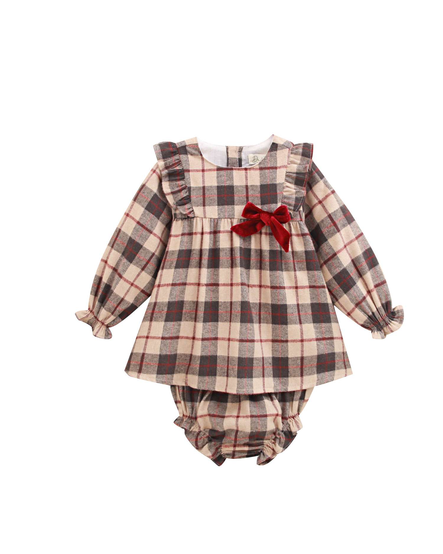 Imagen 0 de Vestido de bebé niña de cuadro escocés con lazo de terciopelo Multicolor