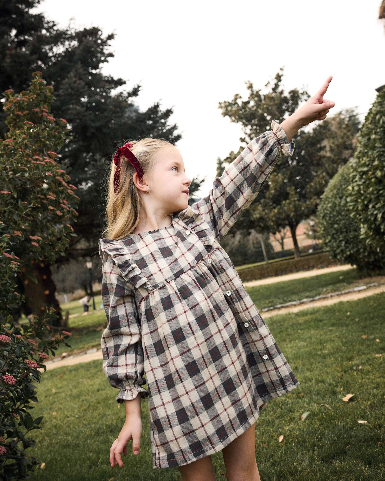 Vestido de niña de cuadro escocés con volantes laterales - Dadati - Multicolor Multicolor-2