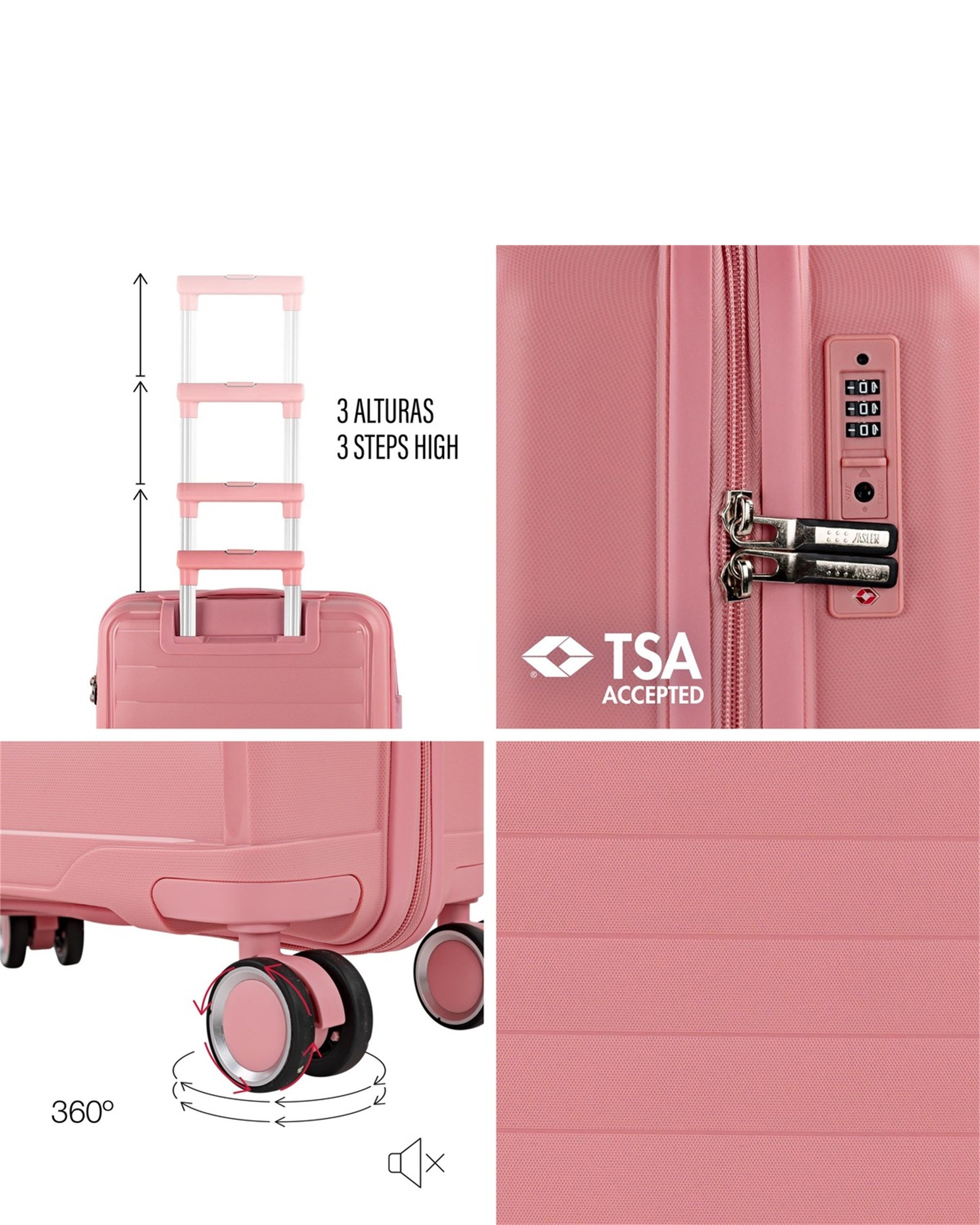Imagen 3 de Juego de maletas (cabina y grande) luton con capacidad de 132l - Jaslen - Rosa Rosa