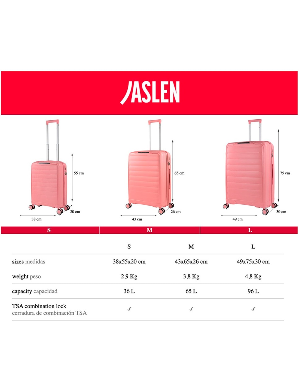 Imagen 6 de Juego de maletas (cabina y grande) luton con capacidad de 132l - Jaslen - Rosa Rosa