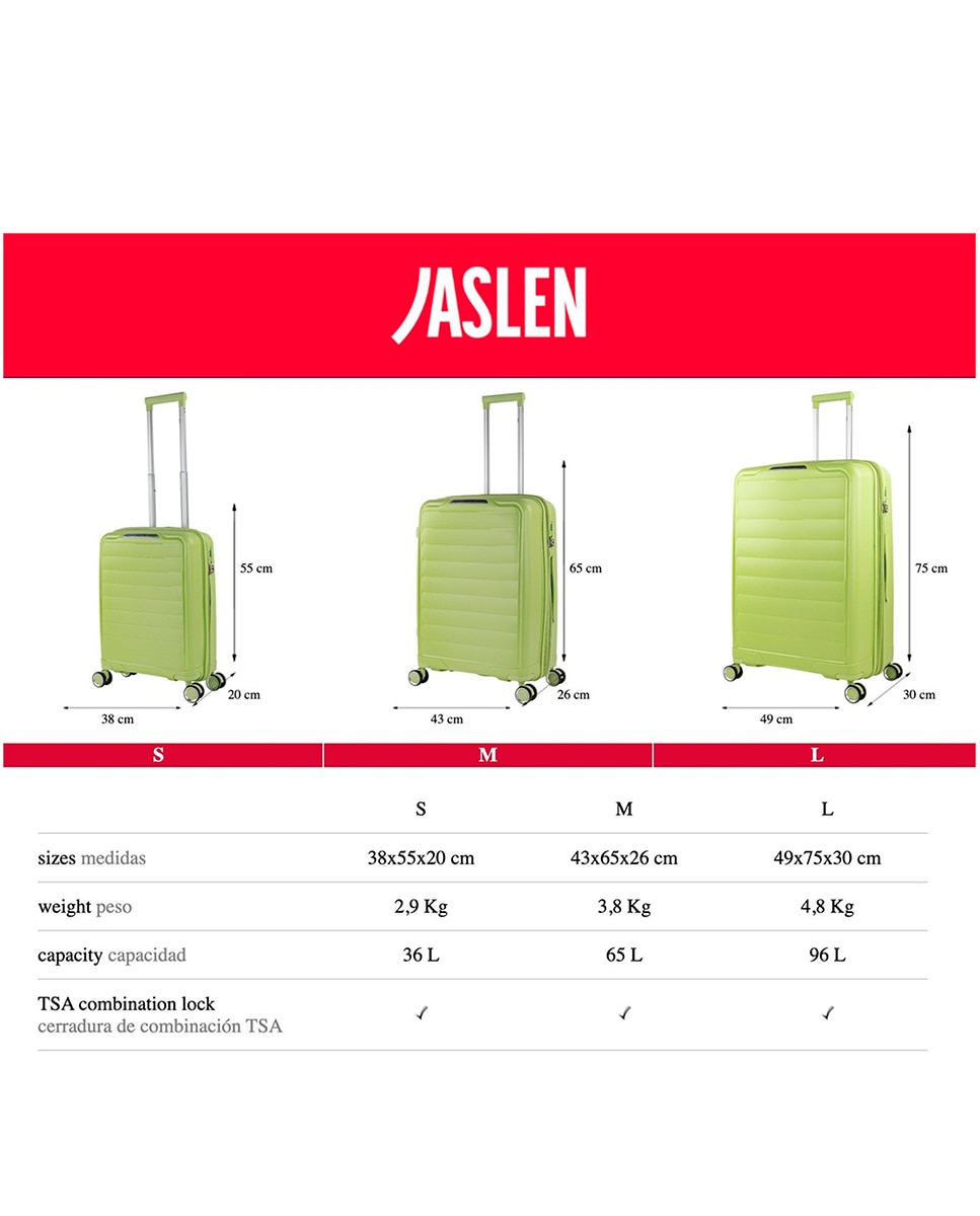 Imagen 5 de Juego de maletas (cabina y grande) luton con capacidad de 132l - Jaslen - Verde Verde