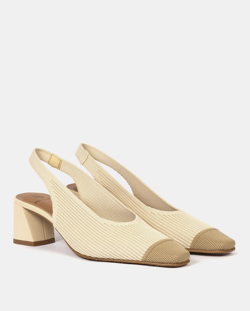 Zapatos de salón new paris de mujer en tejido reciclado camel y sepia - Miss Elastic - Crema Crema-3