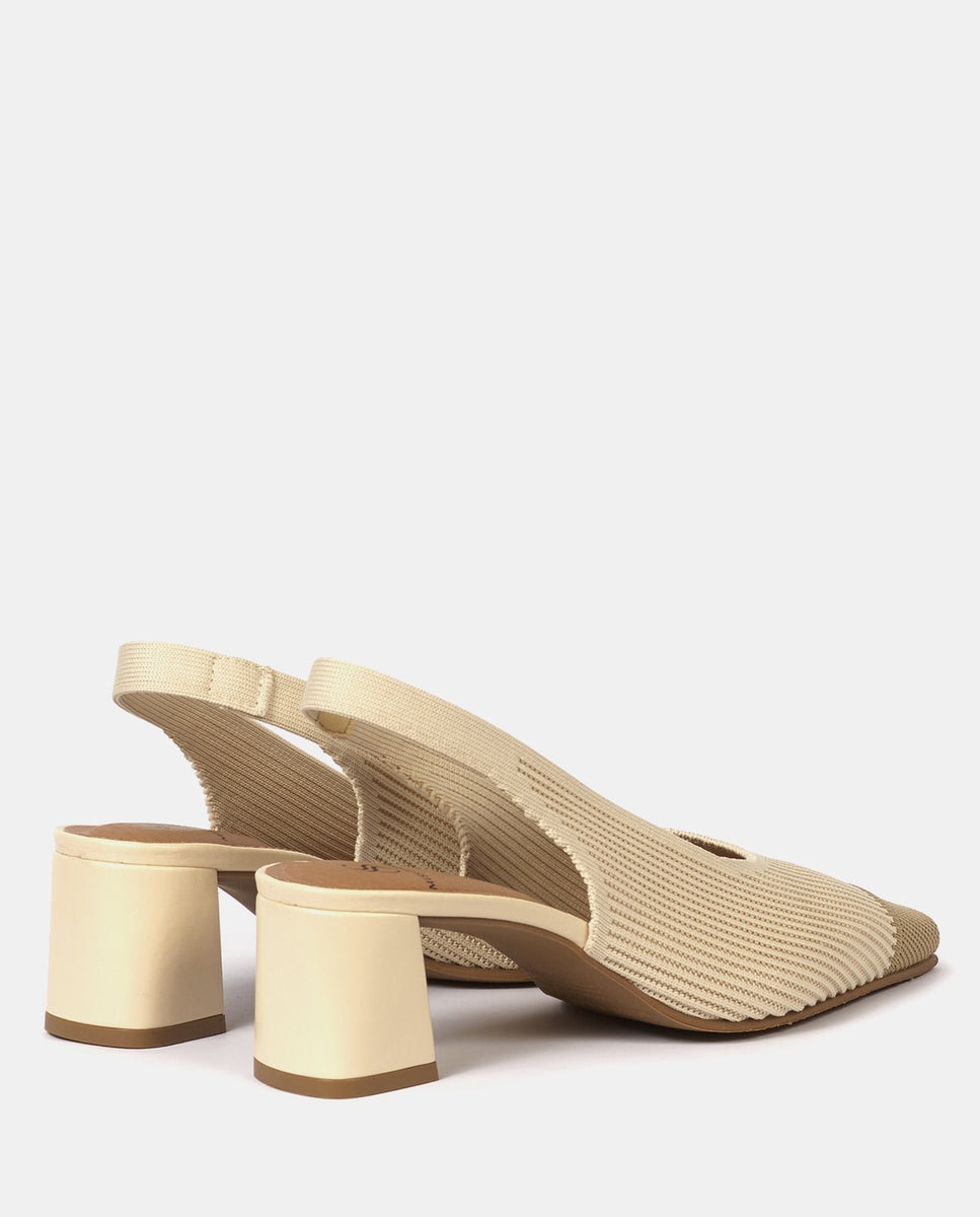 Zapatos de salón new paris de mujer en tejido reciclado camel y sepia - Miss Elastic - Crema Crema-2