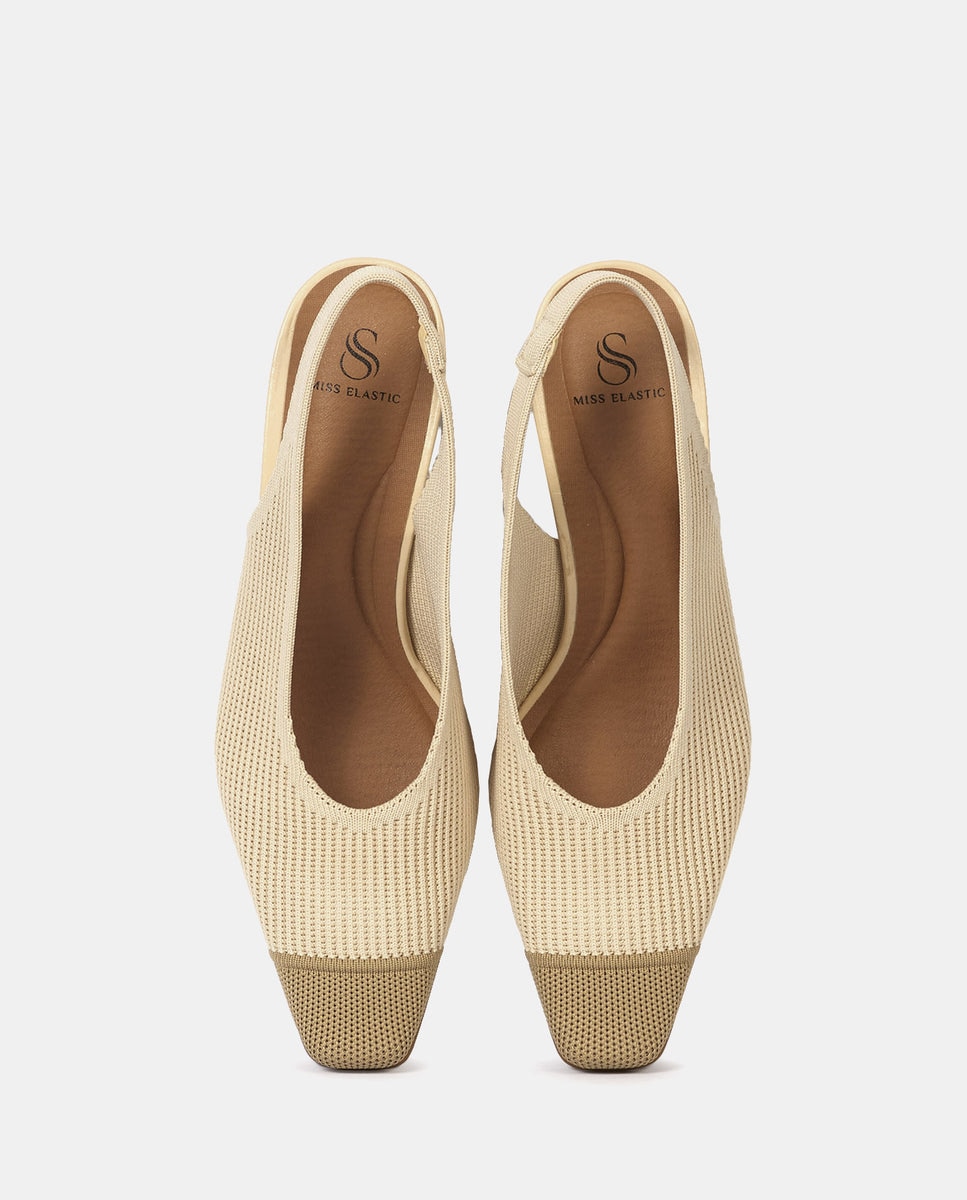 Zapatos de salón new paris de mujer en tejido reciclado camel y sepia - Miss Elastic - Crema Crema-4