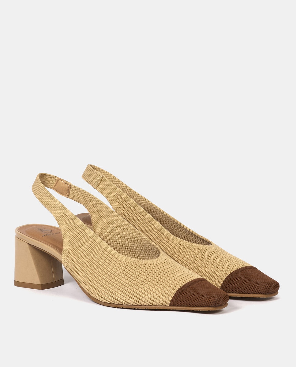 Zapatos de salón new paris de mujer en tejido reciclado y sepia - Miss Elastic - Camel Camel-3