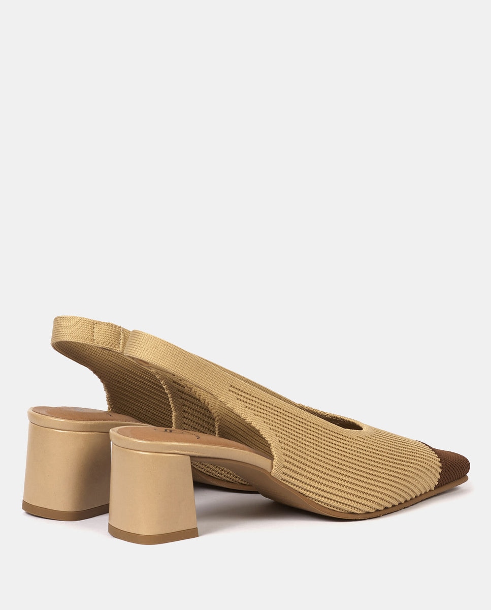Zapatos de salón new paris de mujer en tejido reciclado y sepia - Miss Elastic - Camel Camel-2