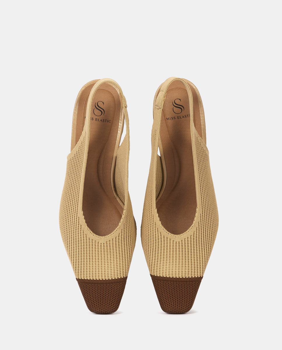 Zapatos de salón new paris de mujer en tejido reciclado y sepia - Miss Elastic - Camel Camel-4