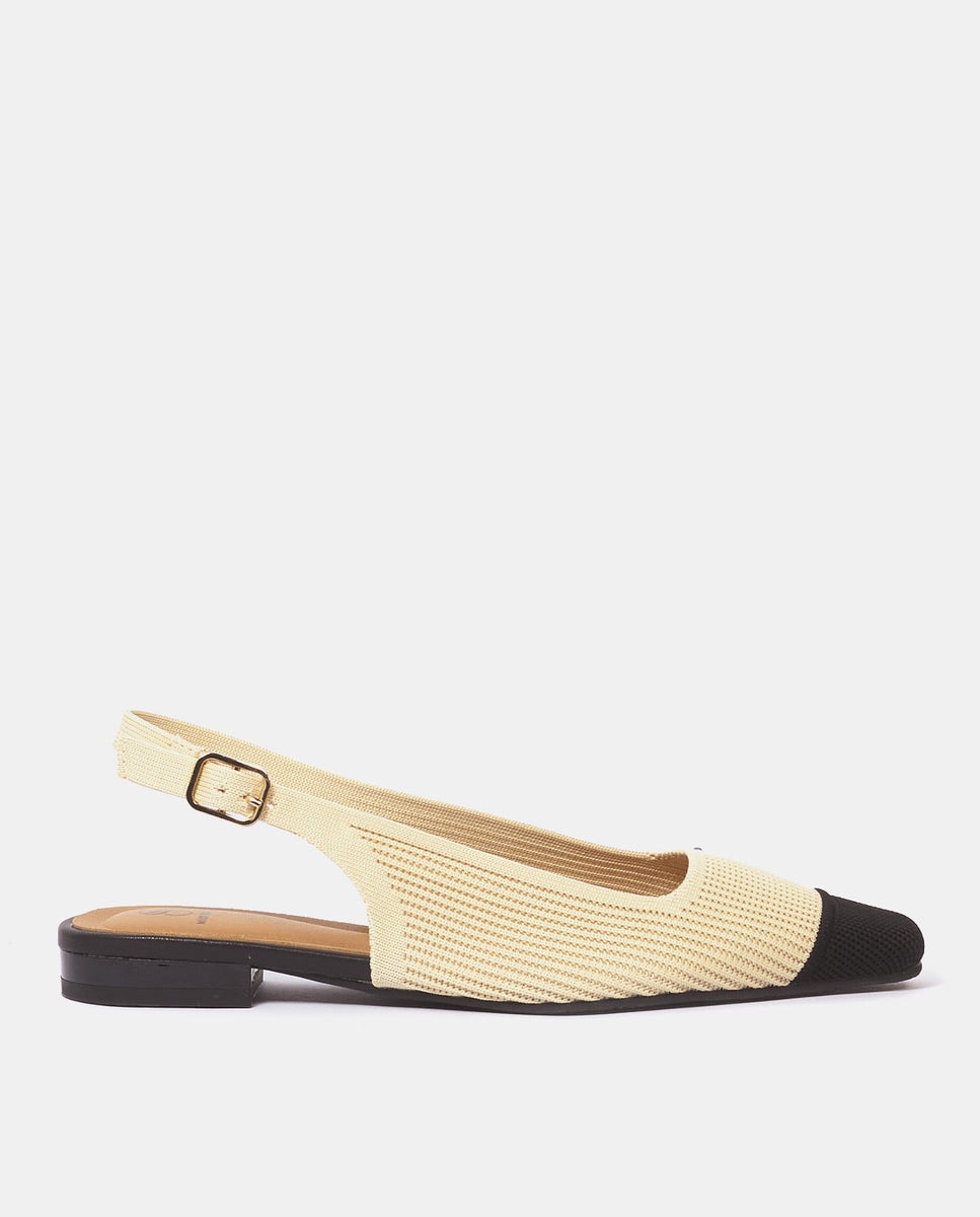Bailarinas destalonadas vilass de mujer en tejido reciclado crema y negro - Miss Elastic - Crema Crema-1