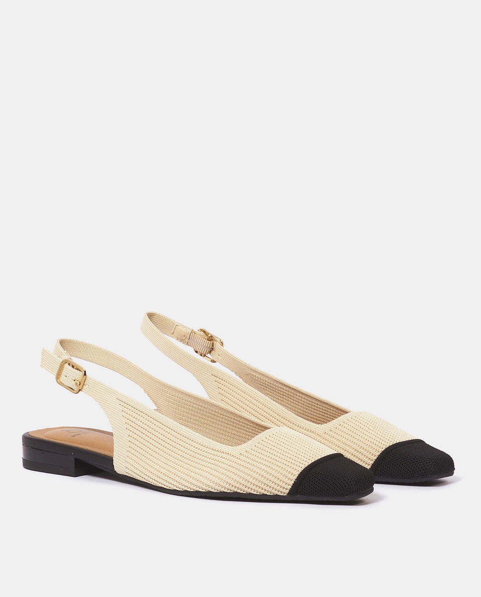 Bailarinas destalonadas vilass de mujer en tejido reciclado crema y negro - Miss Elastic - Crema Crema-3