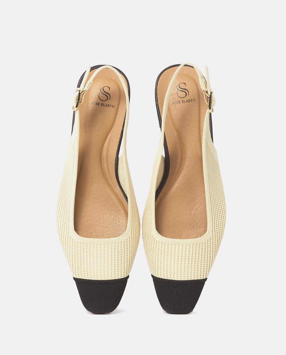 Bailarinas destalonadas vilass de mujer en tejido reciclado crema y negro - Miss Elastic - Crema Crema-4