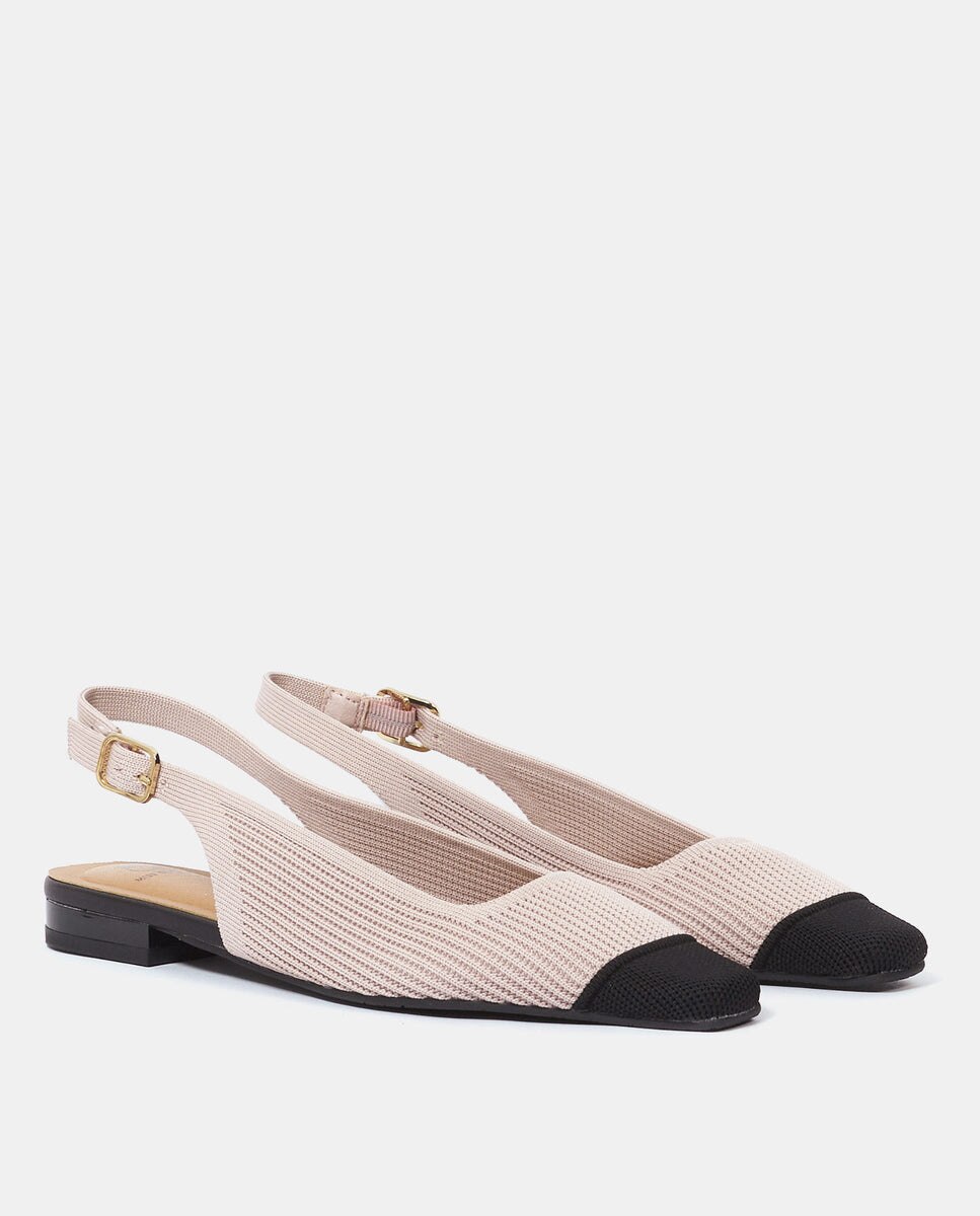 Bailarinas destalonadas vilass de mujer en tejido reciclado crema y negro - Miss Elastic - Rosa Rosa-3