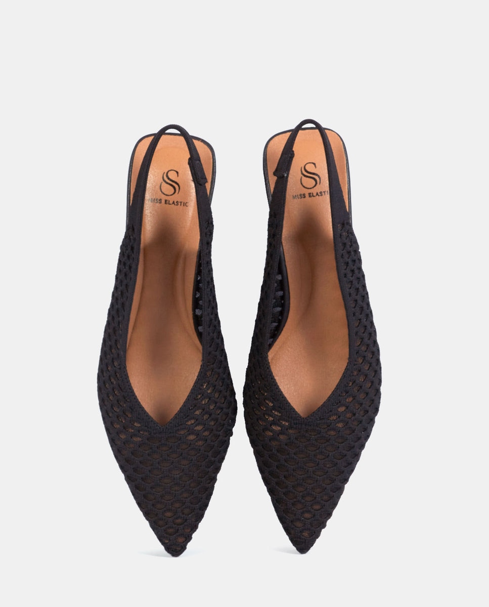 Zapatos de salón finha de mujer en tejido reciclado beige - Miss Elastic - Negro Negro-4