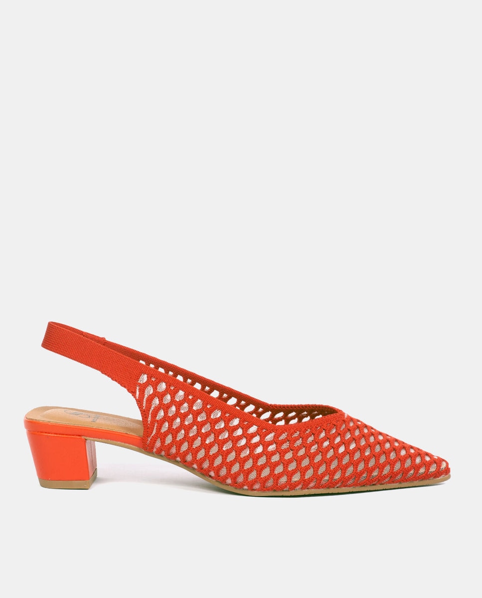 Zapatos de salón finha de mujer en tejido reciclado beige - Miss Elastic - Rojo Rojo-1
